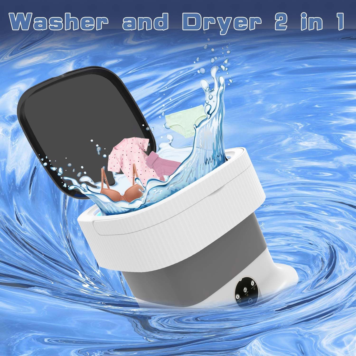 Portable Washing Machine, 60W Mini Washer and Dryer, 16L Folding Lavadora Portatil with Spin,Small Collapsible Clothes Laundry for Underwear, Baby Clothes, Socks (Grey)