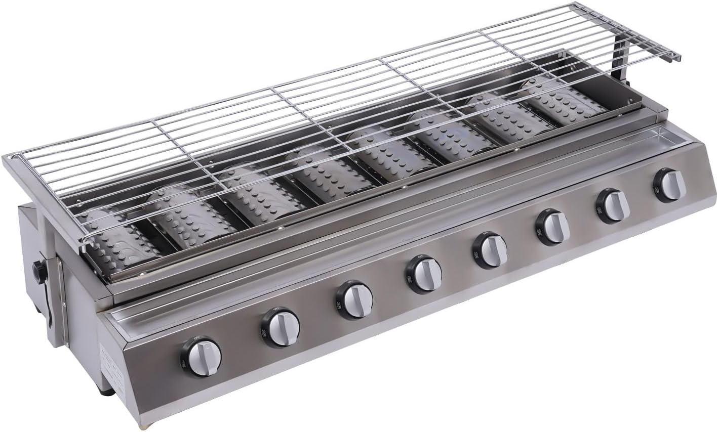 Tabletop Gas Grill, Commercial LPG Gas BBQ Grill, Portable Barbecue Grill, Professional Gas Grill with 8 Independent Burners and Switches, Height Adjustable Grill, for Restaurants, Outdoor Camping