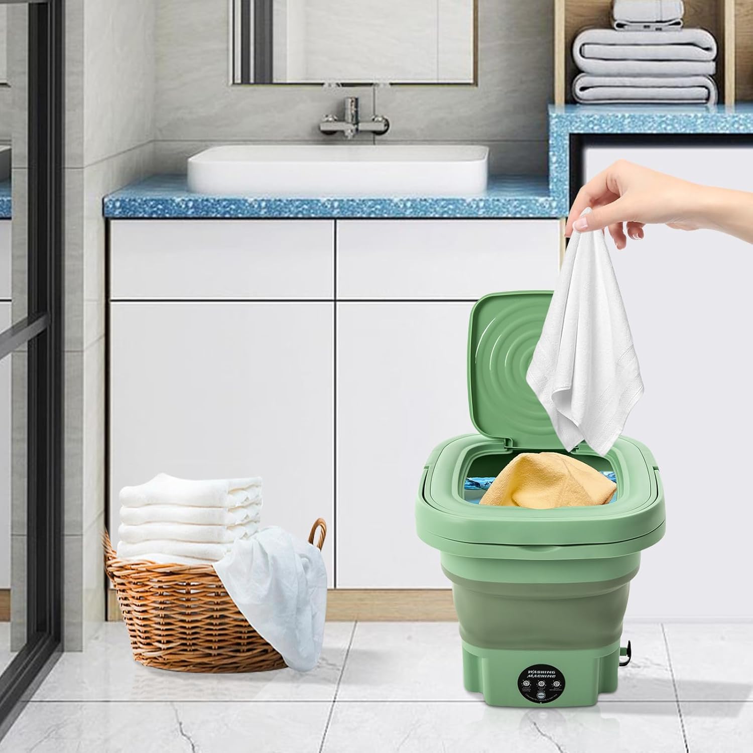 8l Portable Mini Washing Machine, Foldable Washer With Drainage Basket,Wave Wheel Structure Design & Concealed Handle, 3 Cleaning Modes Suitable For Underwear Baby Small Clothes. (Mint Green)