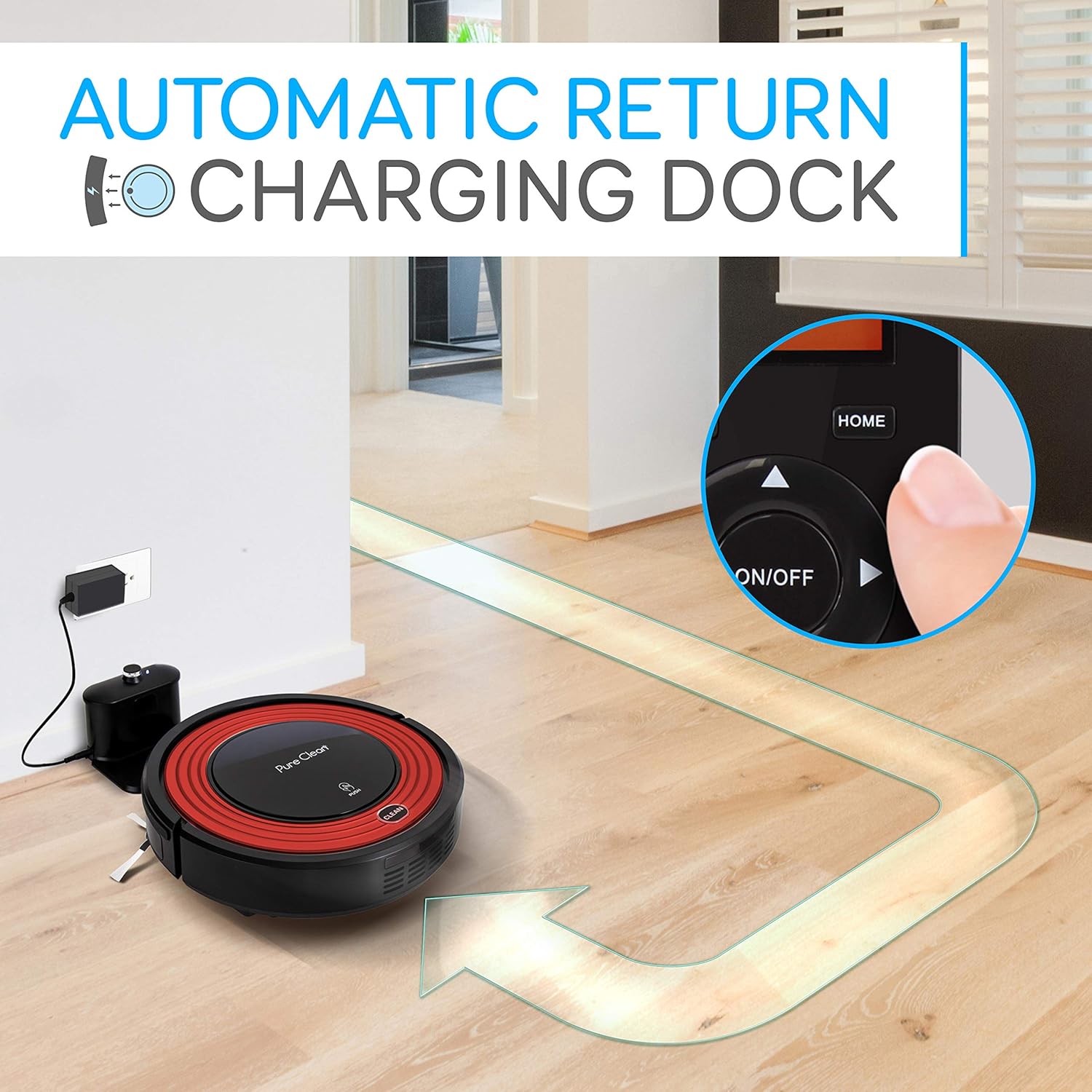 SereneLife Robot Vacuum Cleaner and Dock - 1500pa Suction Scheduling Activation and Charging Dock - Robotic Home Cleaning for Carpet Hardwood Floor Pet Hair & Allergies Friendly - Pure Clean PUCRC95.8