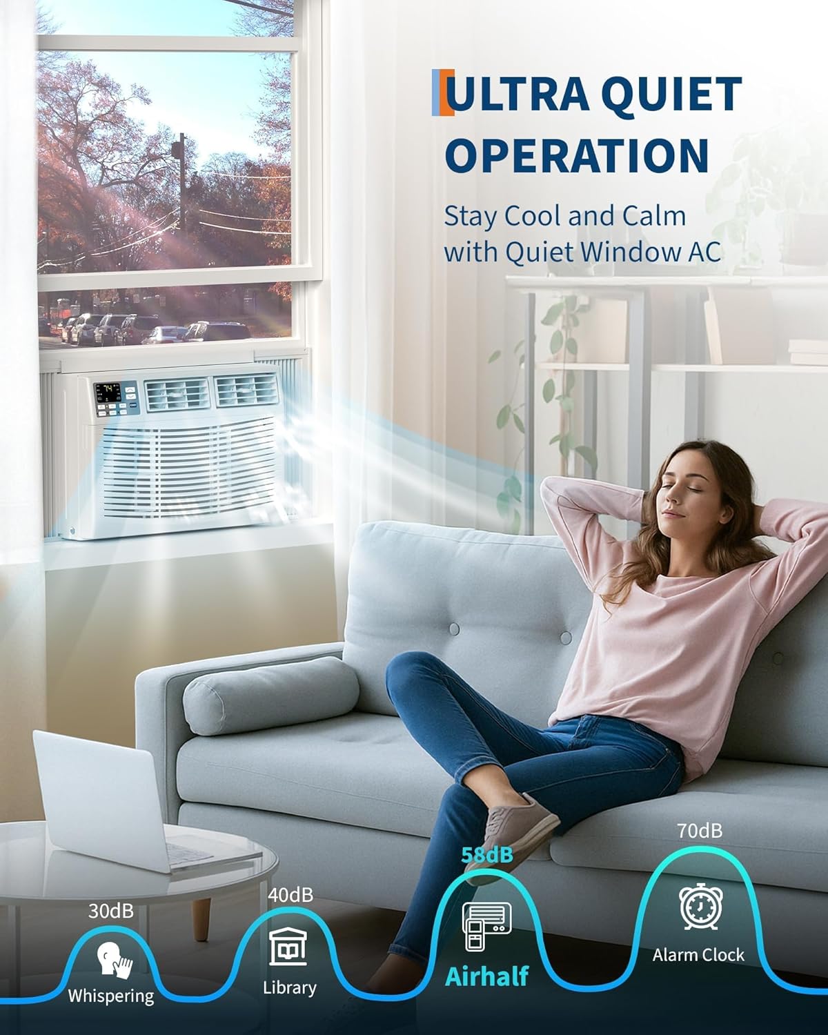 8000 BTU Window Air Conditioner with WiFi, Cools Up to 250 Sq. Ft, Smart Window AC Unit with Remote, Energy Saving