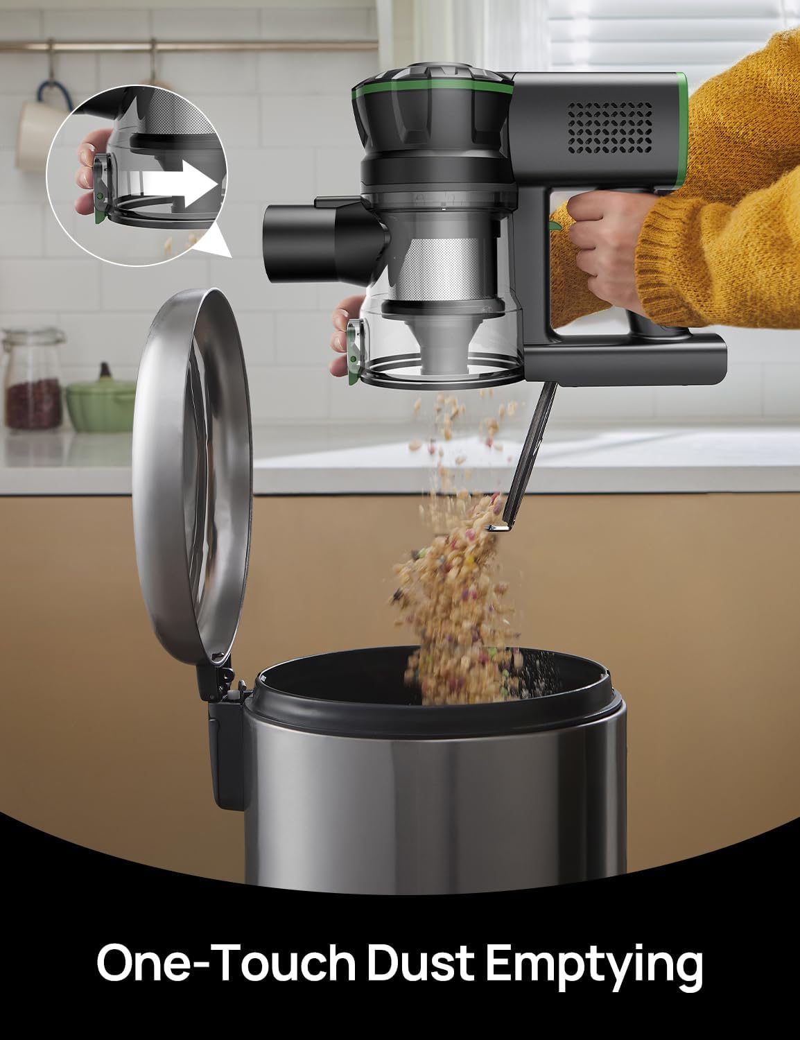 Vexilar Cordless Vacuum Cleaner, 550W/45Kpa/60Mins, Cordless Stick Vacuum Cleaner with Self-Standing and Touch Screen, 6-in-1 Lightweight, Rechargeable Vacuum for Pet Hair Carpet Hardwood (Green)