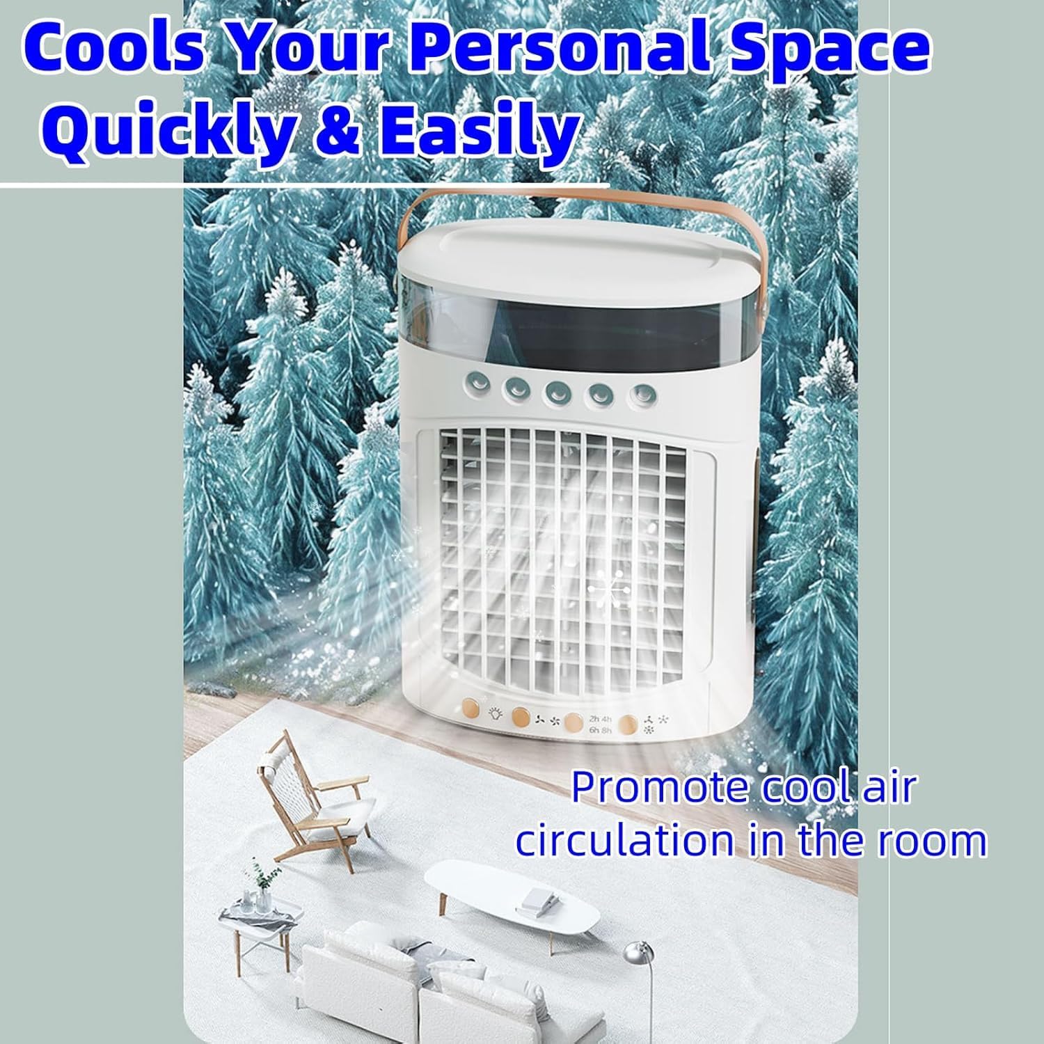 Portable Air Conditioners Fan, USB Personal Mini Air Conditioner 2 Speed 3 Mist 7 Night Light 8H Timer, 0.6L Water Tank Evaporative Air Cooler for Room, Bedroom, Office, and More (Black) (Black)