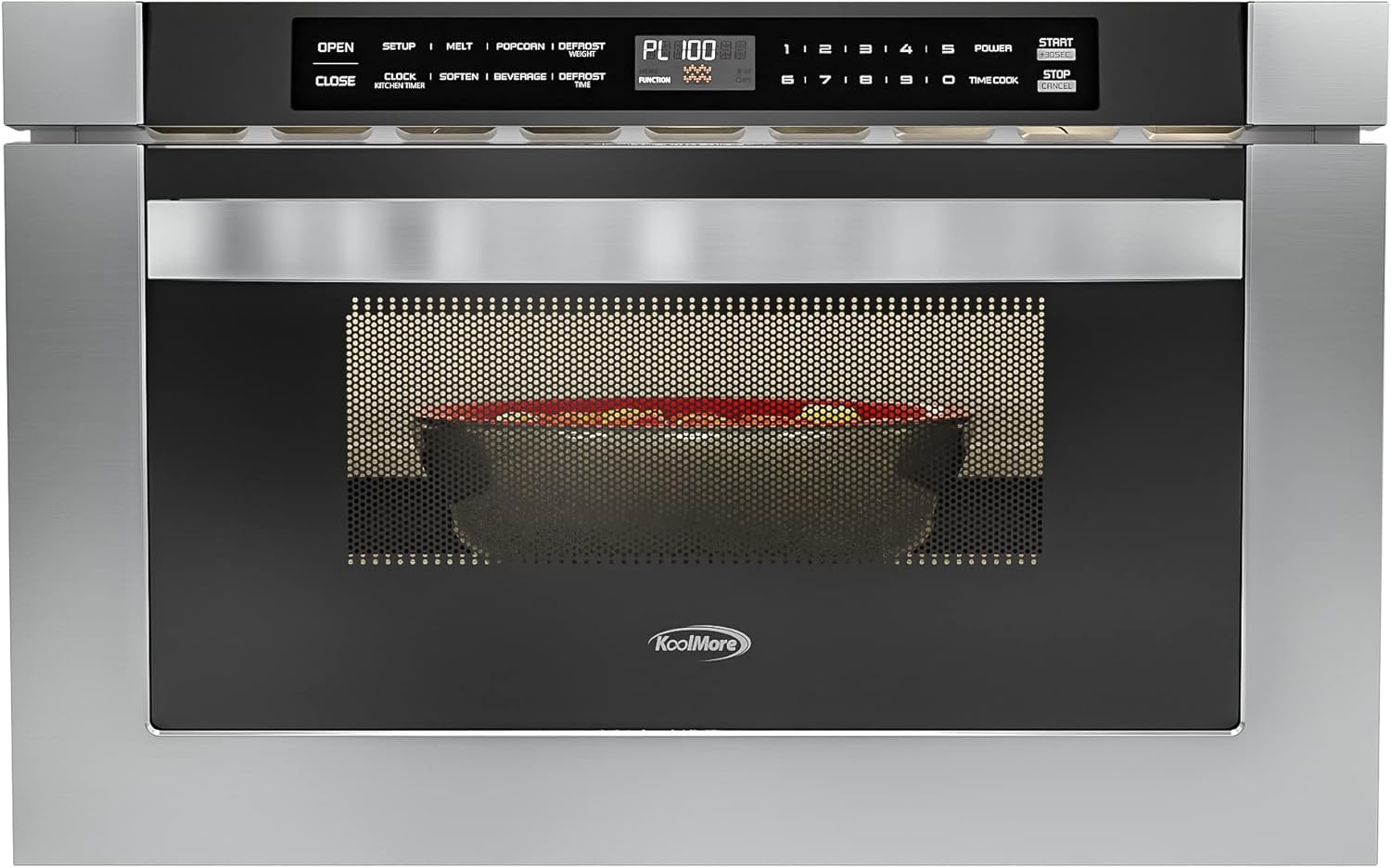 KoolMore 24 Inch Stainless-Steel Microwave Drawer with 1.2 cu. ft. Capacity, 1000W Power with 10 Custom Cooking Levels, Memory, and Timer Functions, Wall-Mounted with Flat Bottom (KM-MD-1SS)