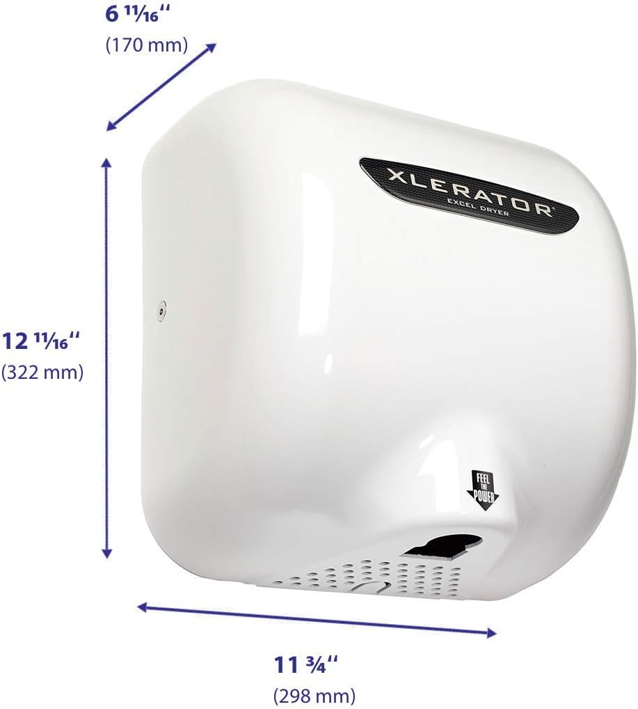 XLERATOR XL-BW Automatic High Speed Hand Dryer with White Thermoset (BMC)Cover and 1.1 Noise Reduction Nozzle, 12.5 A, 110/120 V