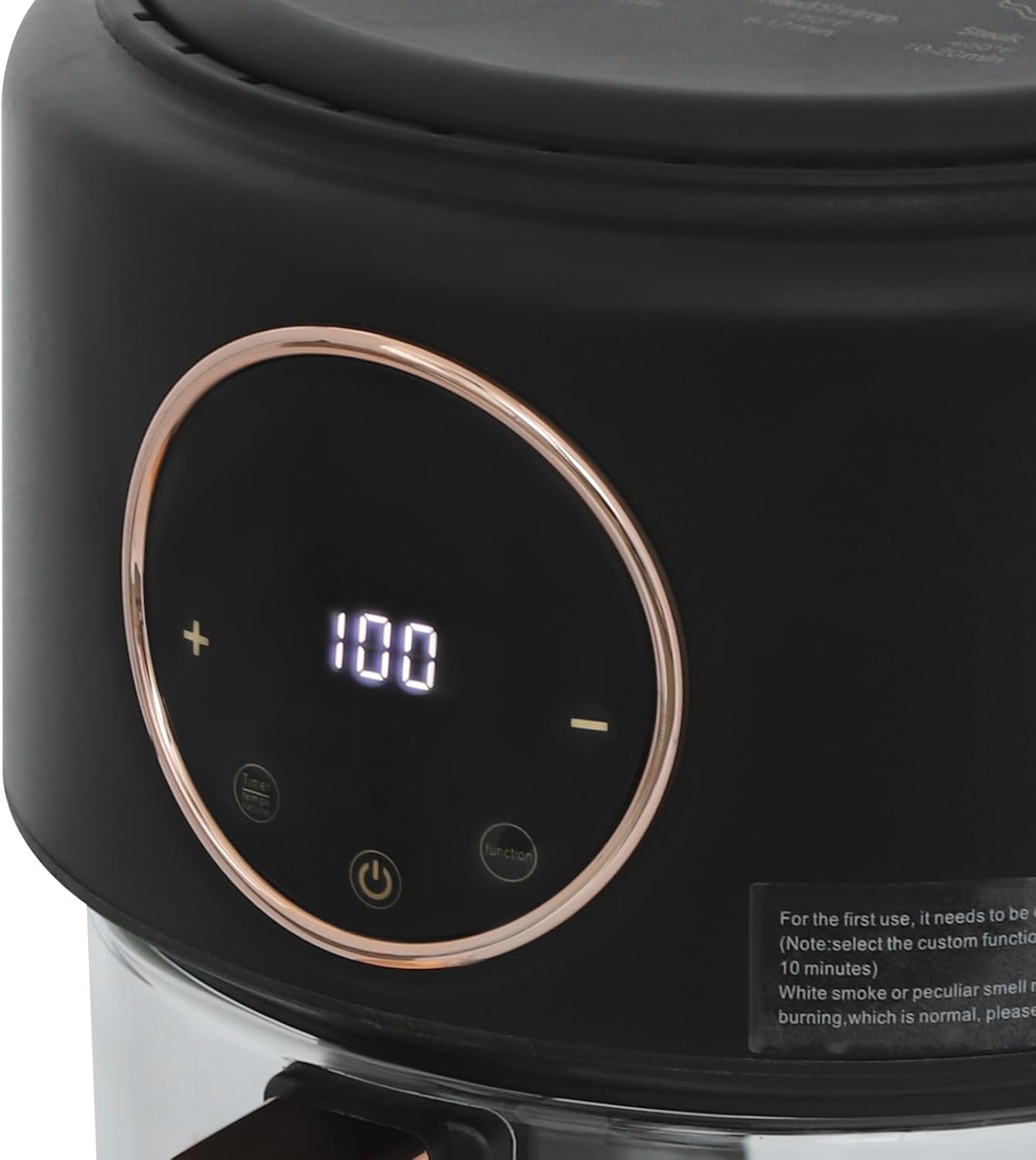 Glass Air Fryer 6-IN-1 3.8QT Air Fryer with Transparent Glass Fry Bowl Temperature Control 80℃-200℃ Adjustable Temp 60 Min Timer for Steak Fries Chicken (Black)