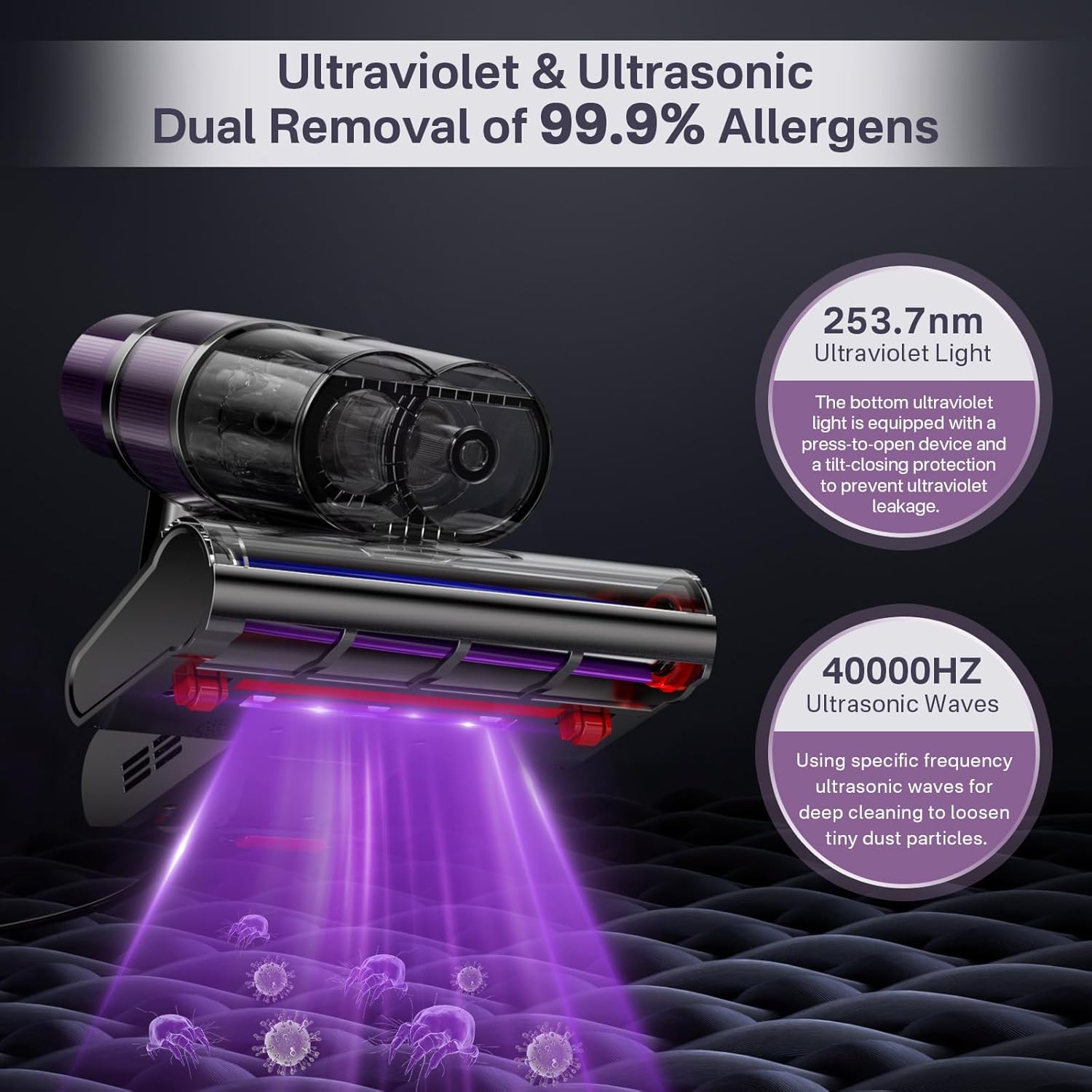 Mattress Vacuum Cleaner, 15KPa Bed Vacuum Cleaner with UV & Ultrasonic, High Heating Tech, Smart Dust Sensor, Handheld Vacuum Cleaner for Mattress, Pet Hair, Dust