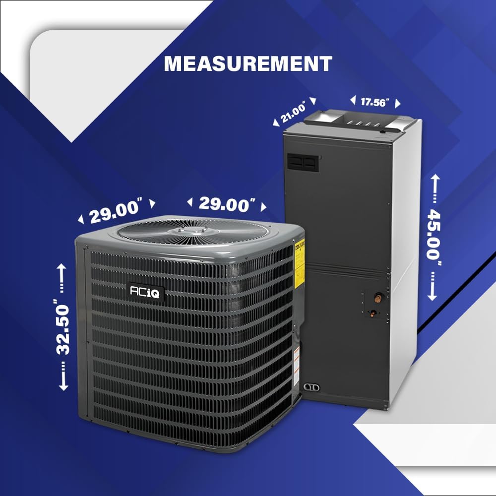 1HVAC 2 Ton 15.2 SEER2 Central Heat Pump Split System with Free Thermostat and 5K Backup Heat Kit - R32 Single Stage (AC/Heating System) | 24000 BTU