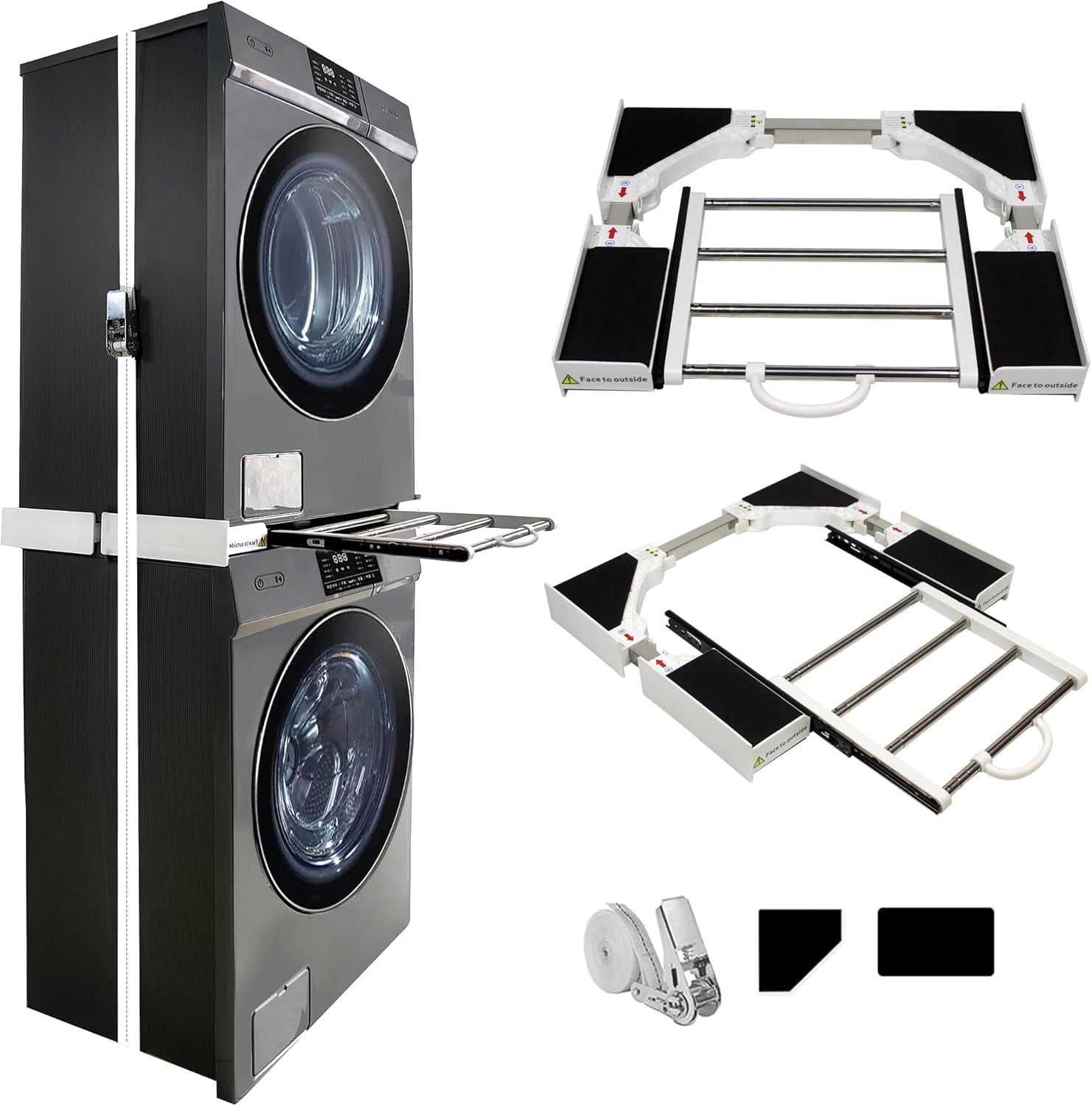 MaxWorks Stacking Kit for Washer and Dryer, Universal Stacking Kit for Washing Machine and Dryer with Pull-Out Racks