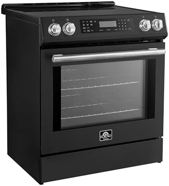 Forno Donatello 30-Inch Freestanding Induction Range, 5.0 cu.ft. Capacity – Stainless Steel with Antique Brass & Stainless Handle – LED Screen, 4 Radiant Elements, Convection Oven – Model FFRBI6468-30