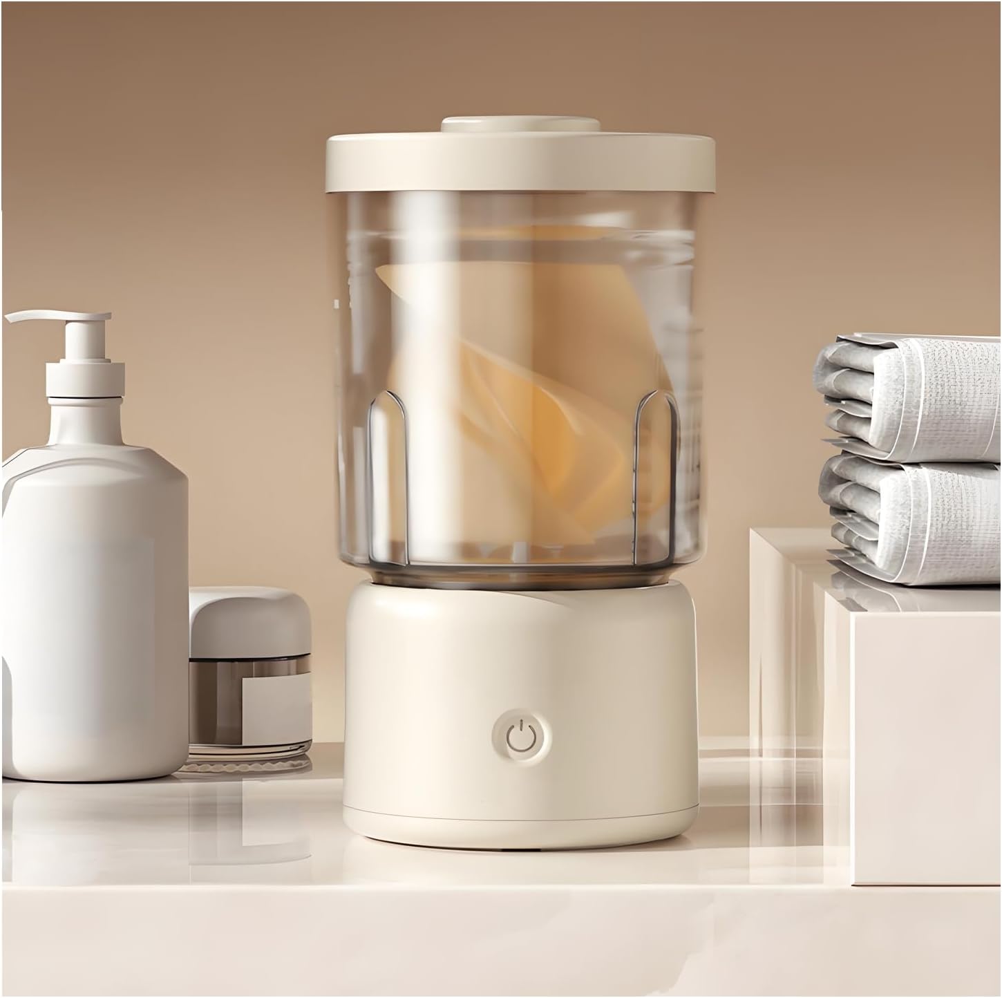 Mini Cordless Washing-Machine, Small Underwear Washer, Laundry Cup for Bra, Underwear, Socks(Size:Single Cup,Color:Cream Yellow)