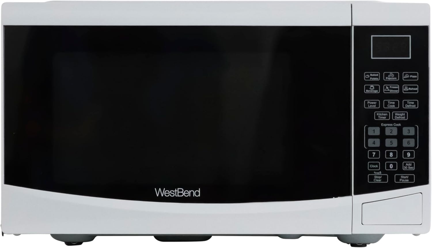 West Bend Microwave Oven 900-Watts Compact with 6 Pre-Set Cooking Settings, Speed Defrost, Electronic Control Panel and Glass Turntable, 0.9 Cu.Ft., White