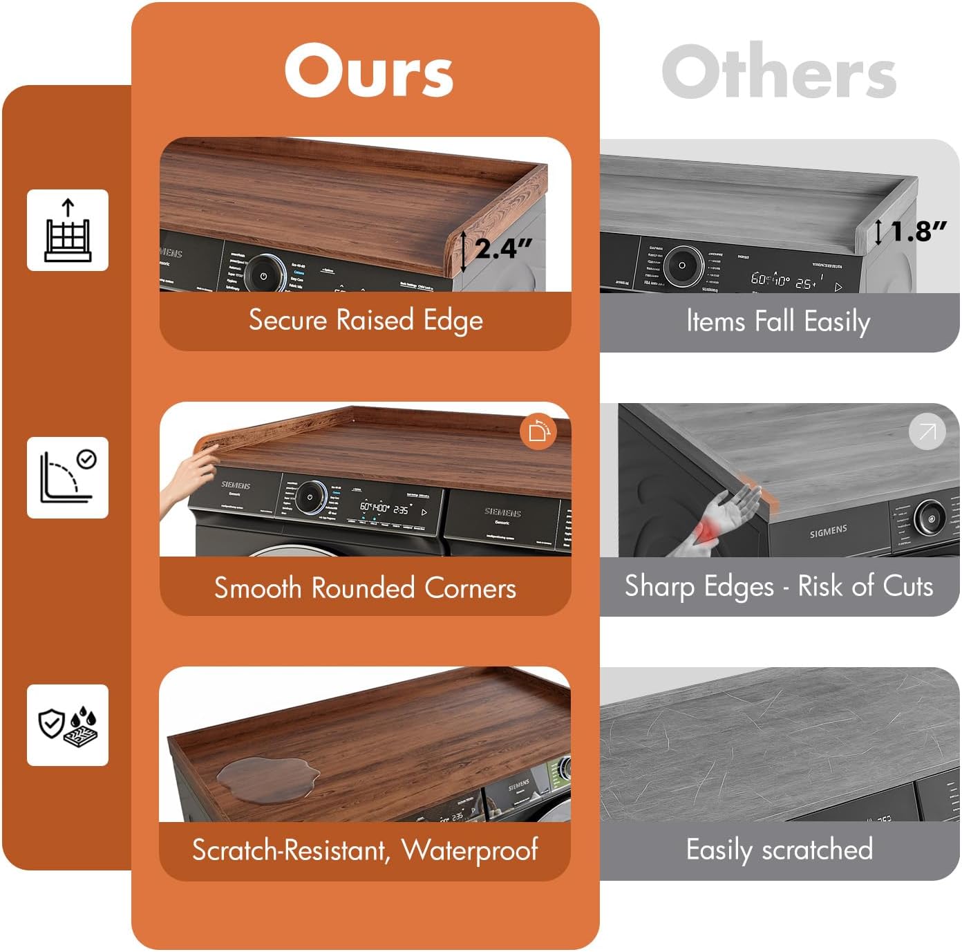 Premium Washer Dryer Countertop with Anti-Slip Pad, 54inch Laundry Room Organization Set, Stackable Storage Solution with Silicone Ironing Mat, Diatomite Mat(Brown)