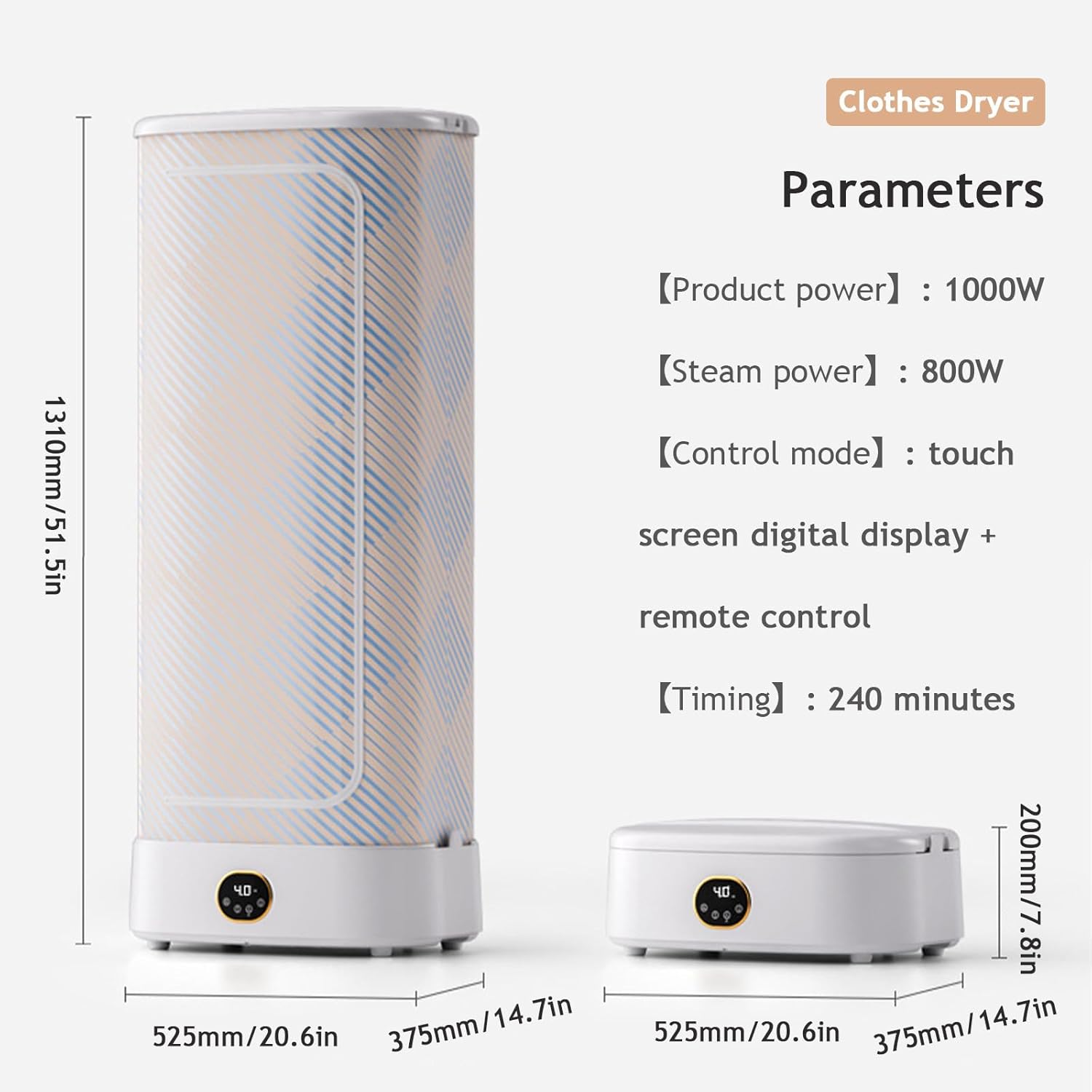 Clothes Dryer, Vertical Steam Iron, Mini Clothing Care Machine with Remote Control, PTC Heating & LED Display, Foldable Clothes Dryer for Travel,RV, Home,Apartment