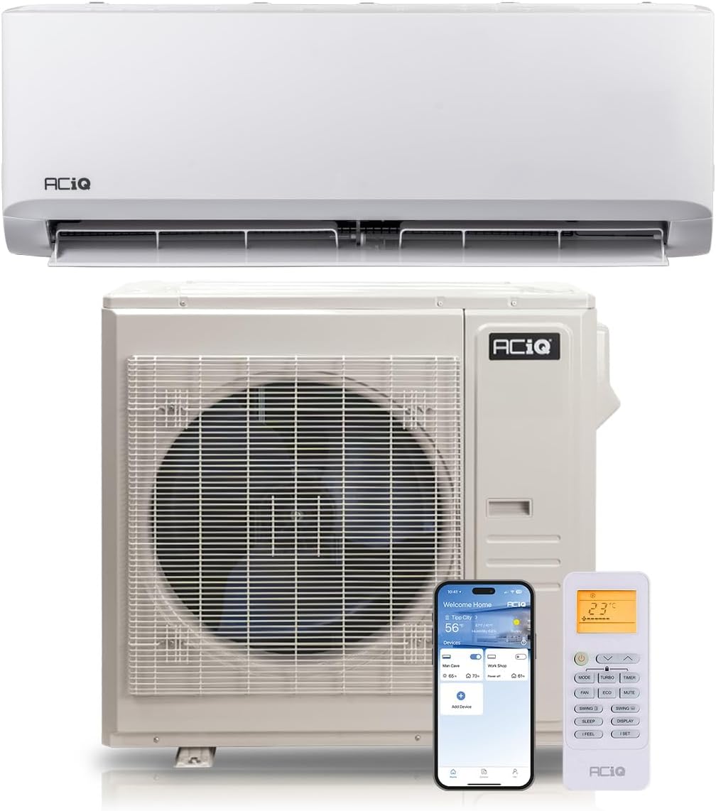 ACiQ 18.0 SEER2 Essentials 36000 BTU Comfortable Inverter Mini Split AC/Heating System, 3 Ton White Wall Mount Ductless Heat Pump AC Unit, with 15ft Installation Kit | WiFi Control, 208/230V, R454B