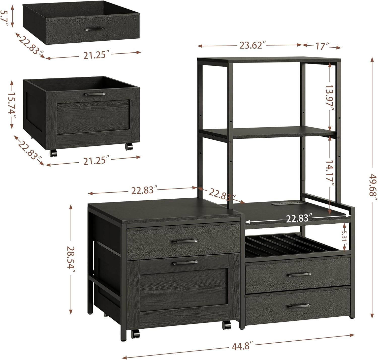 Mini Fridge Stand with Wine Rack, Kitchen Bakers Rack with Power Outlet, Microwave Oven Stand, Coffee Bar, Movable Drawers, for Dorm,Office, Black HB04BXB