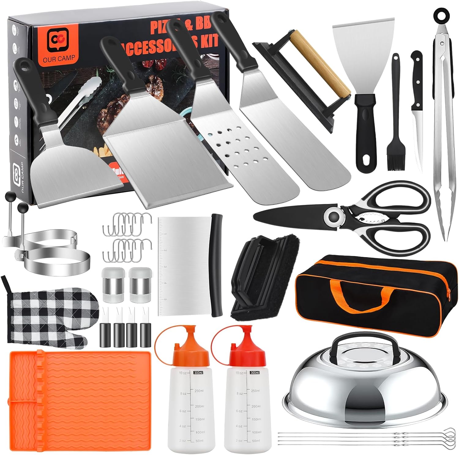 41PCS Griddle Accessories Kit for Blackstone & Camp Chef - Complete Flat Top Grill Set with Enlarged Spatulas, Scraper, Burger Press, and Carry Bag - Ideal for Outdoor BBQ, Camping, and Teppanyaki