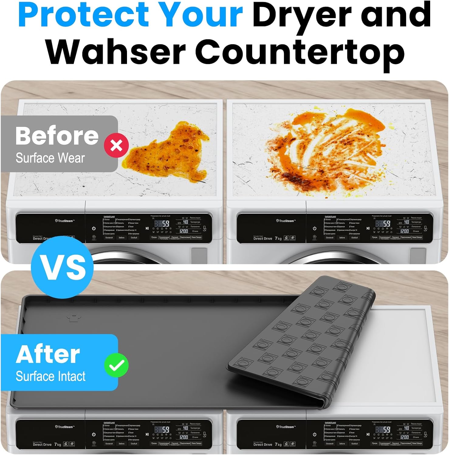 Washer dryer countertop - Large 54 x 26.8in washer and dryer covers ，Non-slip Waterproof Washing Machine Cover Protector Top Load，washer and dryer covers for the top for Laundry & Kitchen（Black）