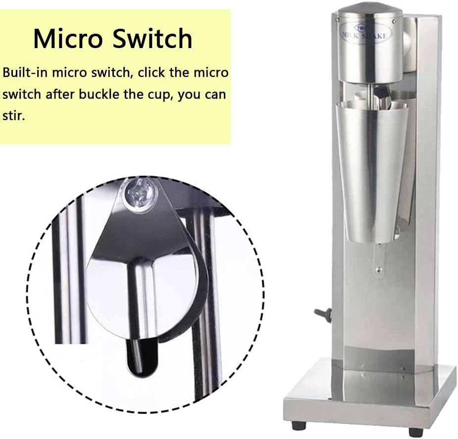 Single Head Milkshake Maker Stainless Steel Commercial Electric Ice Cream Mixer Shake Machine Smoothie Drink Blender with 750Ml Cup (180W, 18000 Rpm)