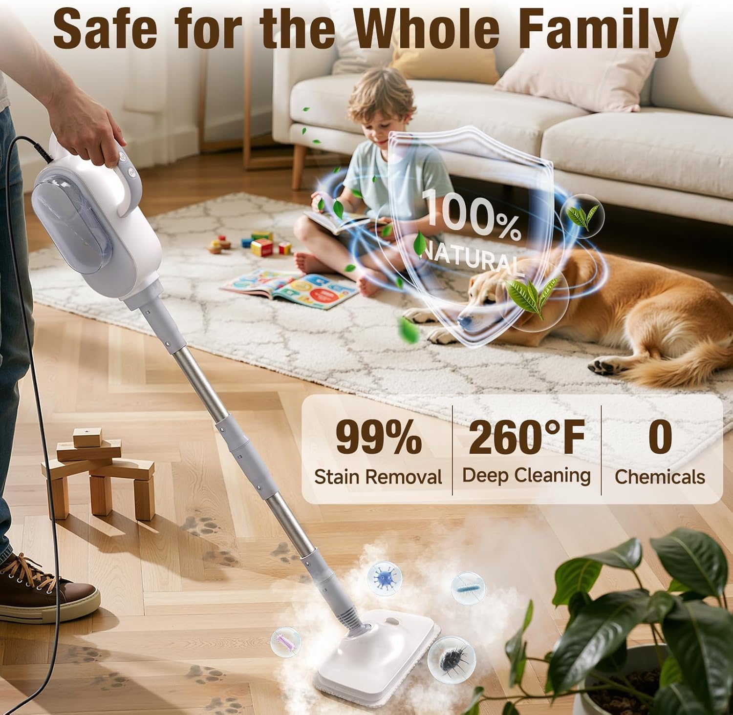 Steam Mop, 13-in-1 Powerful Handheld Steam Cleaner with 14 Accessories, 16.9OZ Removable Tank & 23FT Power Cord, Detachable Steam Mops for Floor Cleaning, Tiles, Windows, Carpets