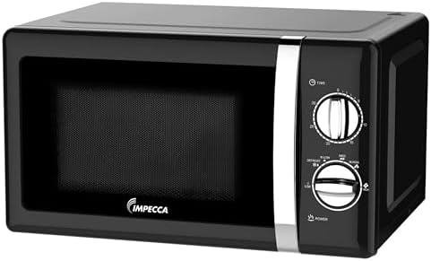 IMPECCA Countertop Microwave Oven Retro Mechanical Dials 5 Modes Timer Defrost 0.7 Cu 700W 9.65” Turntable Easy Clean