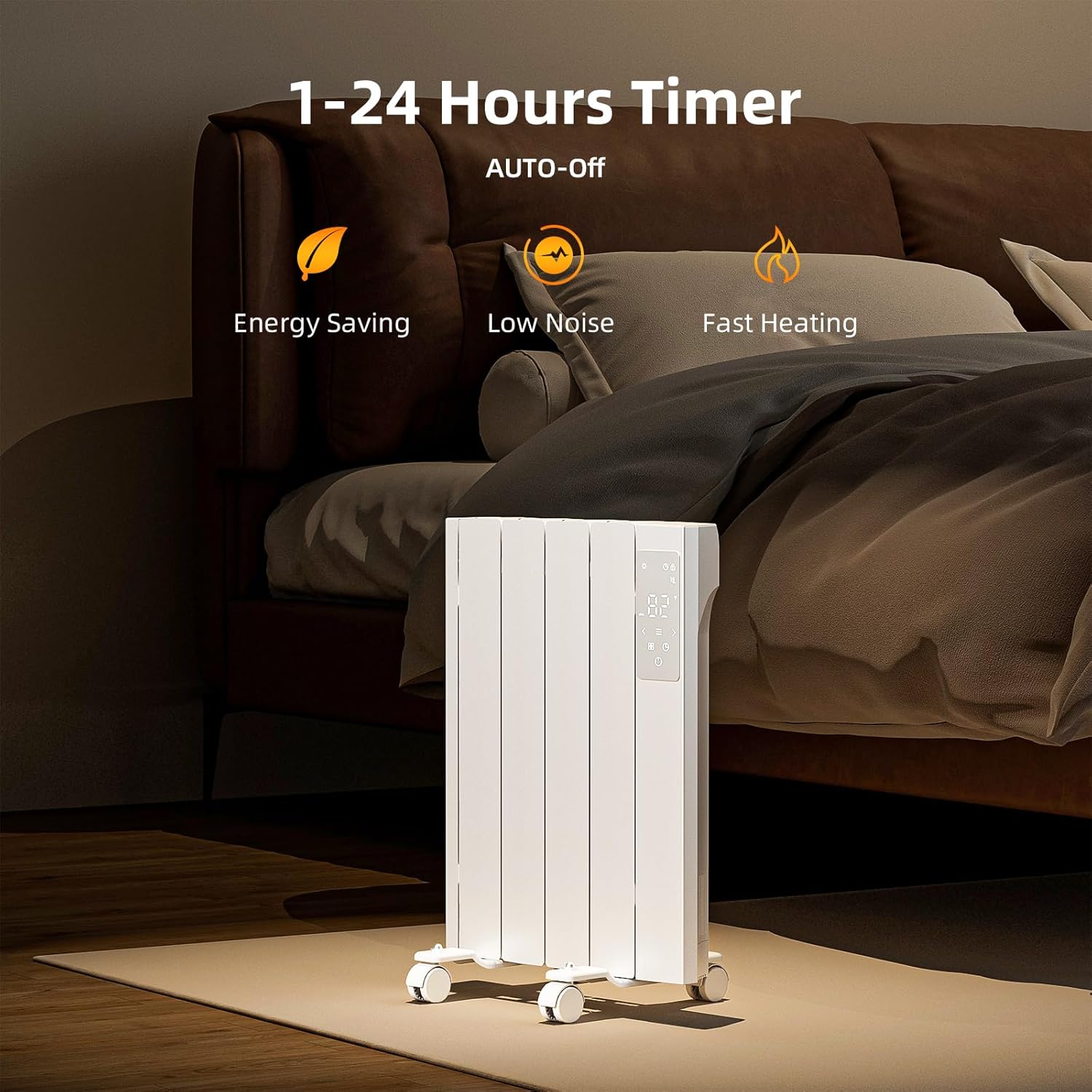 BREEZEHEAT Convection Panel Heater 800W, Energy Efficient Electric Heater for Indoor Use w/Remote Control, 2-in-1 Wall Mount & Freestanding, Silent Operation, Slim Design for Home Office (White)