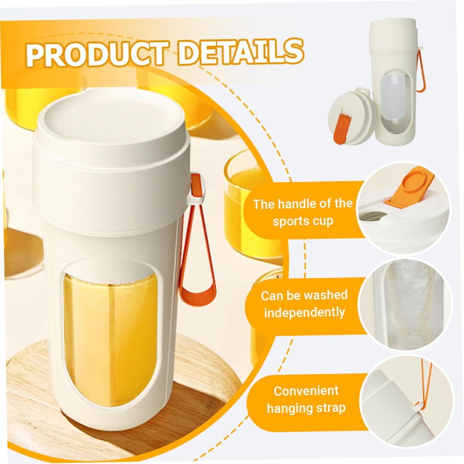 Portable Blender 450ml/15oz, Wireless Fast Blender with Safety Lock & Strap for Juice, for Home Office School Travel