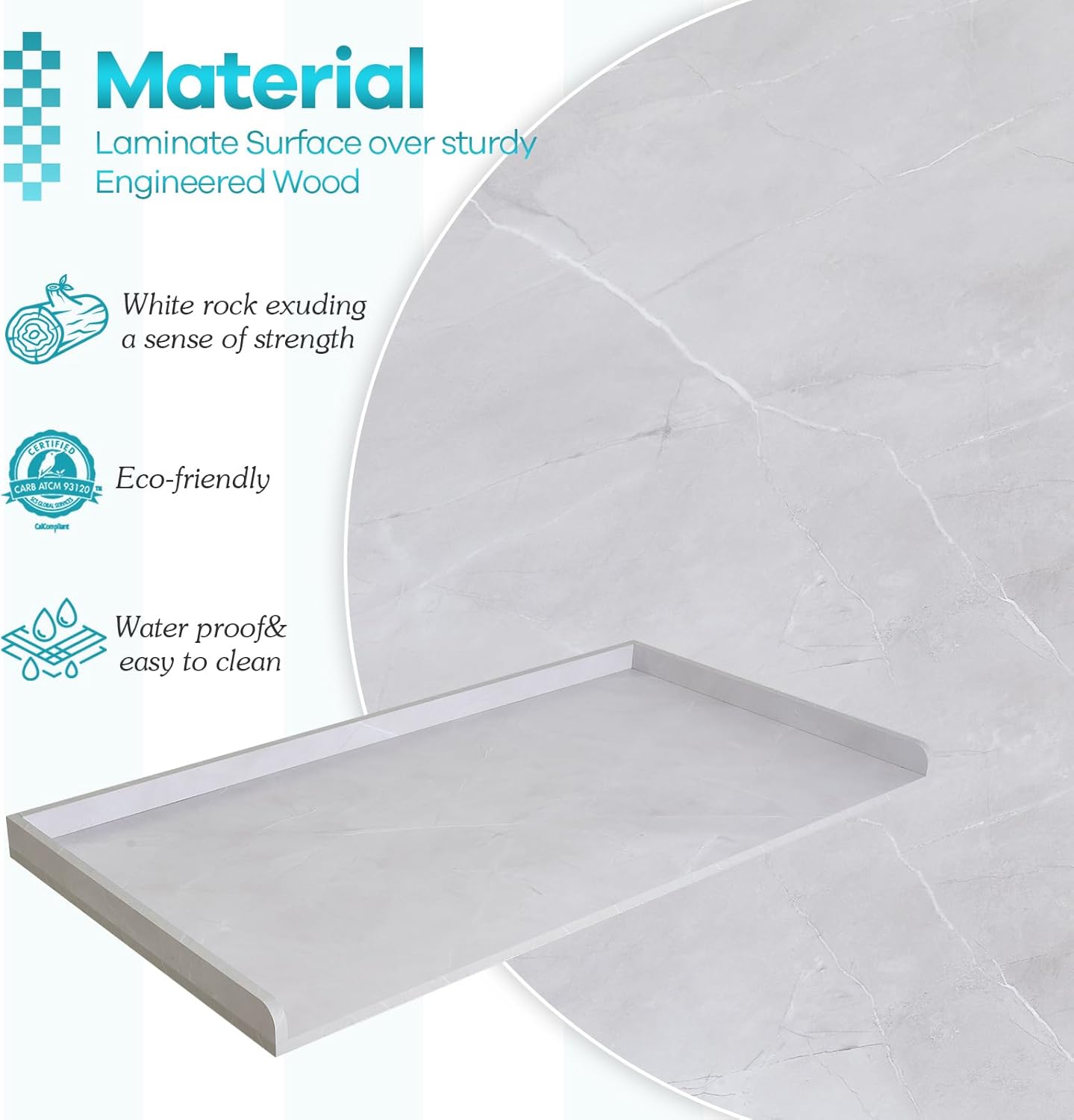 Kaboon Washer Dryer Countertop, Melamine Countertop with Edge Rails - 27.5