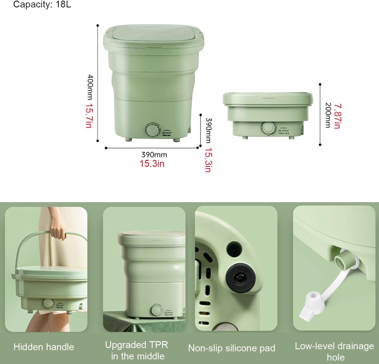 Portable Washer Machine, Foldable Mini Washing Machine, Small Washing Machine with Dryer, Travel Washing Machine, for Baby Clothing, Underwear, Camping, RV Travel(Blue)