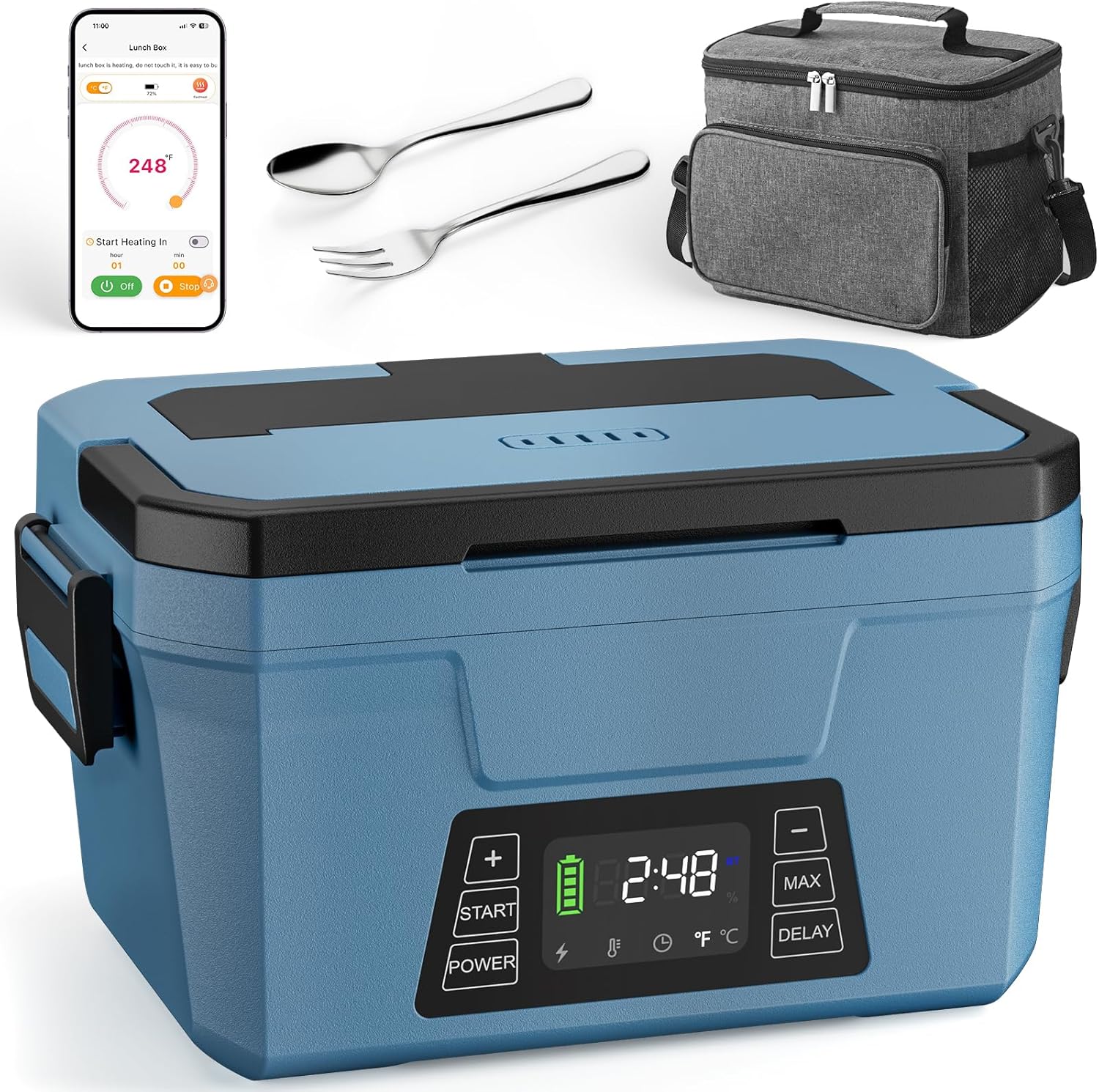 Cordless Electric Lunch Box for Adults, APP Control Heated Lunch Box Food Warmer 9000mAh Rechargeable Self Heating Lunchbox, 248℉ 5-sided Fast Heated for Work/Outdoor/Christmas White Elephant Gifts