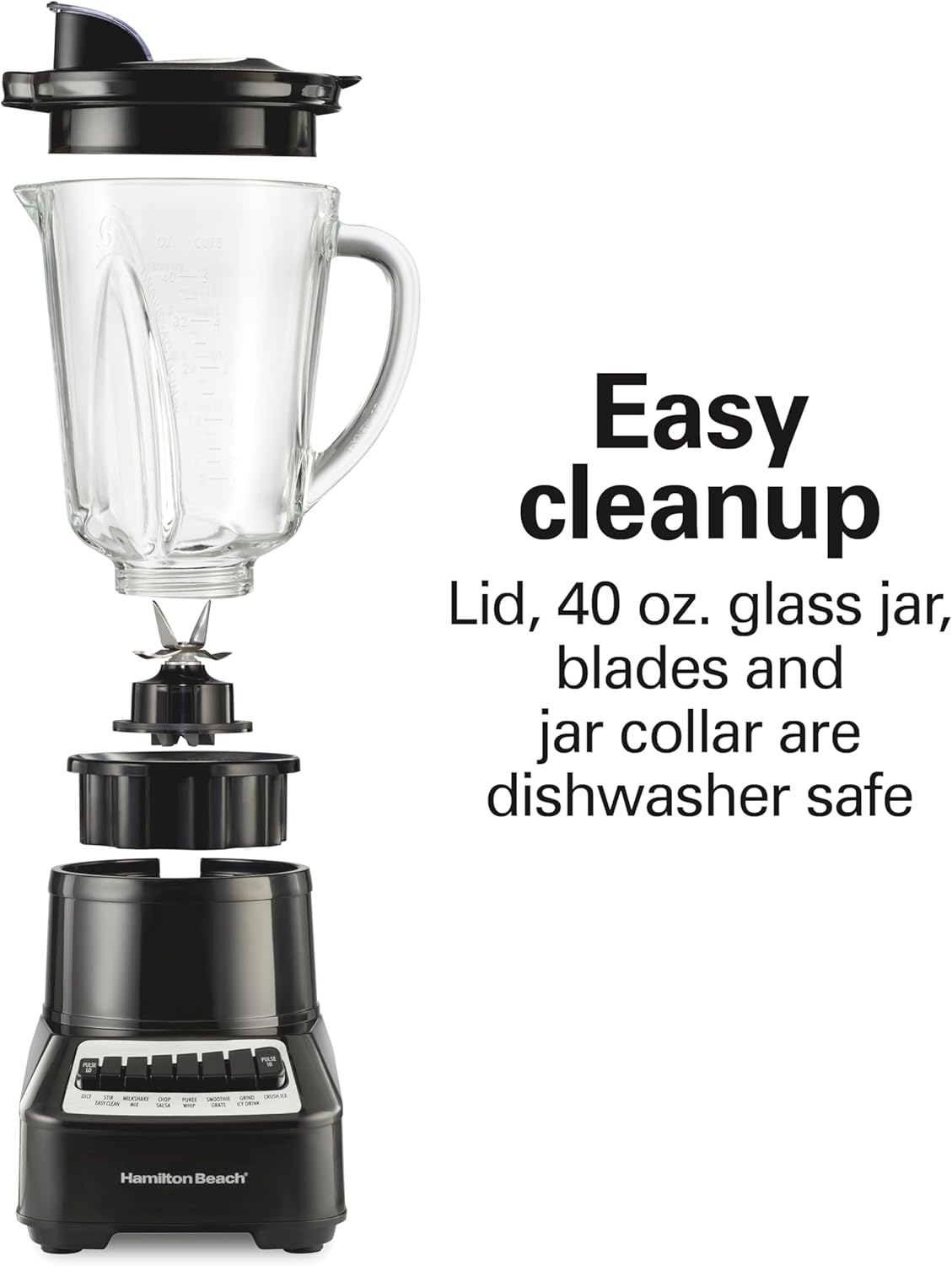 Hamilton Beach Wave Crusher Blender for Smoothies With 40 Oz Glass Jar and 14 Functions, Ice Sabre Blades & 700 Watts for Consistently Smooth Results, Black & Stainless Steel (54220)