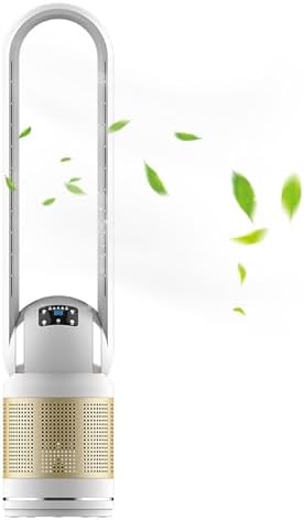 Air Circulation Fan/Bladeless Fan/Tower Fan/Floor Fan, Physical Cooling: 0.4-0.8 ℃, Oscillating Head Wide-Angle Wind, Remote Control, 8 Wind Speeds, Timing, Suitable for a Variety of Scenes(Gold)