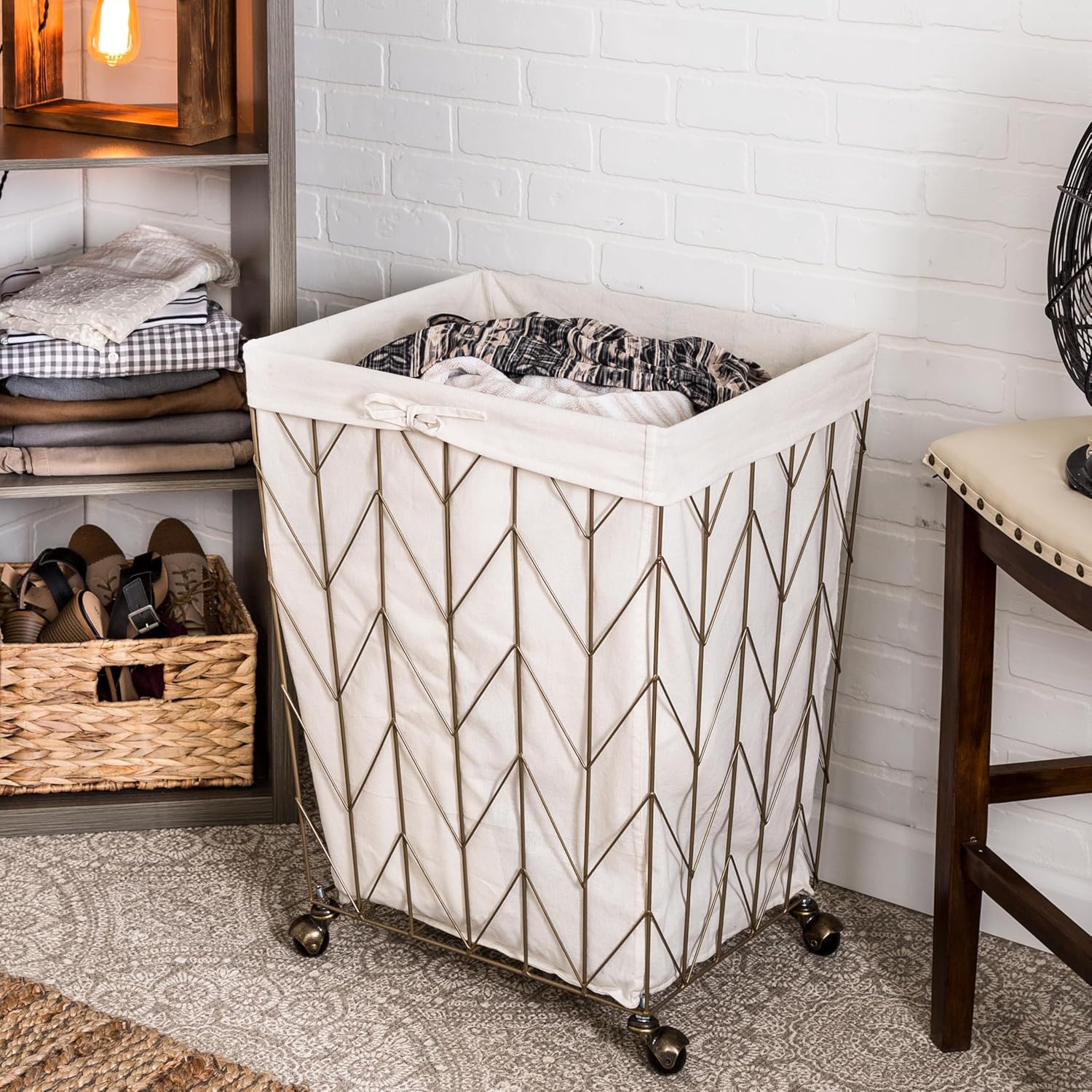 Coastal Collection Wire Laundry Hamper w/Canvas Liner & Wheels, Bronze
