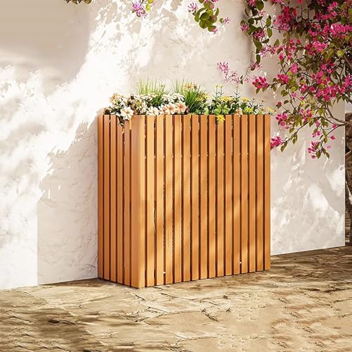 Outdoor Air Conditioner Cover Wood Ac Covers for Outside Decorative Ac Unit Cover Air Conditioner Covers for Outside Fence Natural B 105 * 45 * 100Cm