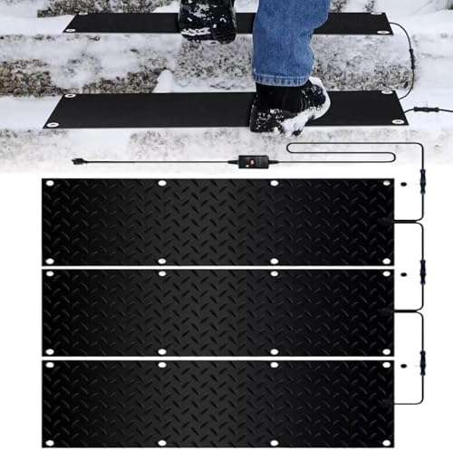 Heated Snow Melting Mats for Stairs - Non Slip Rubber, Interconnected Snow Melting Walkway Mat for Winter Outdoor Use, Ideal for Steps, Doorways, Driveways, 10x48inch