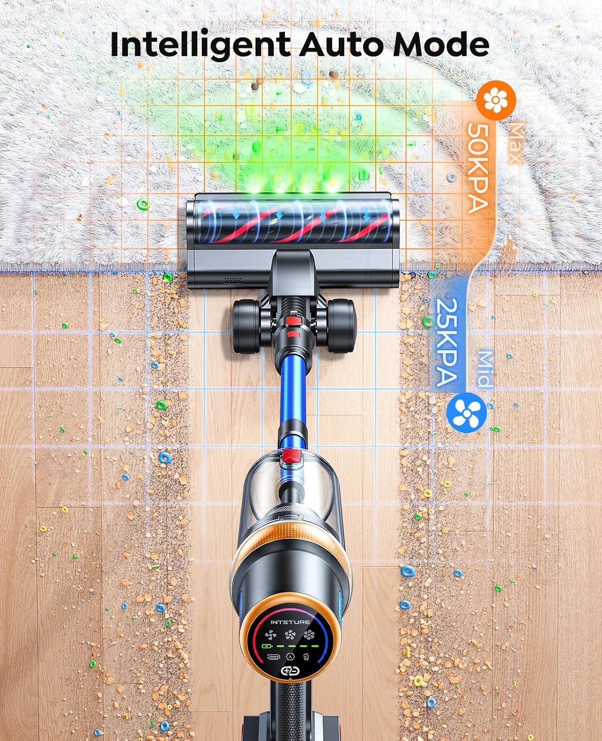 Cordless Vacuum Cleaner, 600W 50KPA 65Mins Vacuum Cleaners for Home, Upgraded Stick Vacuum with Extra Mattress Cleaning Tool, Self-Standing, Anti-Tangled Vacuum Cordless for Pet Hair/Floors/Carpets