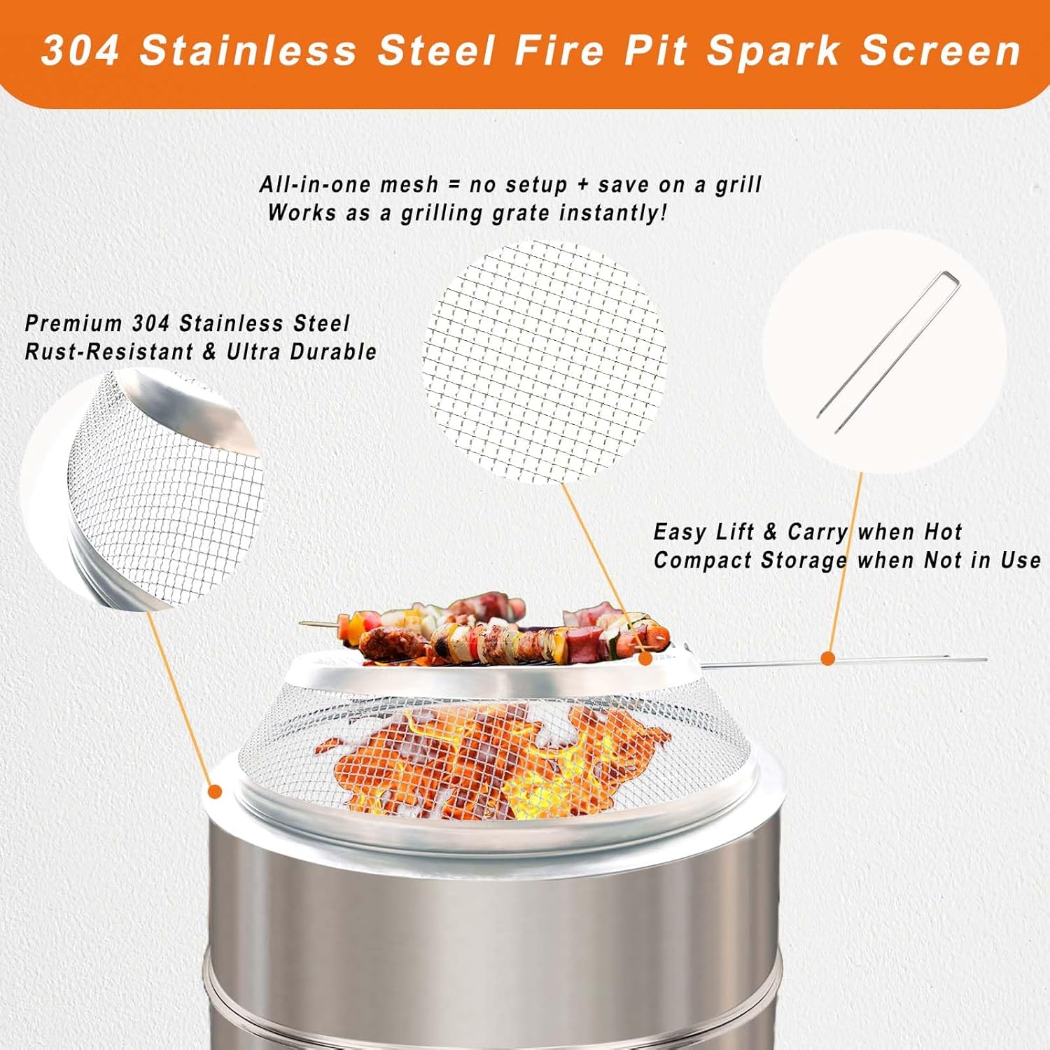 Fire Pit Spark Screen ，19/19.5 inch Bonfire Shield for Solo Stove Accessories,Easy Installation, Durable 304 Stainless Steel, Removable Handle for Ultimate Safety and Convenience