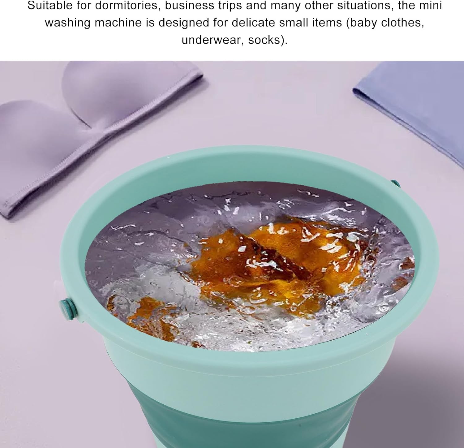 Portable Washing Machine, Foldable Space Saving Easy Using Mini Automatic Clothes Washer Tub Rotary Travel Laundry Bucket for Underwear,Baby Clothes,Socks