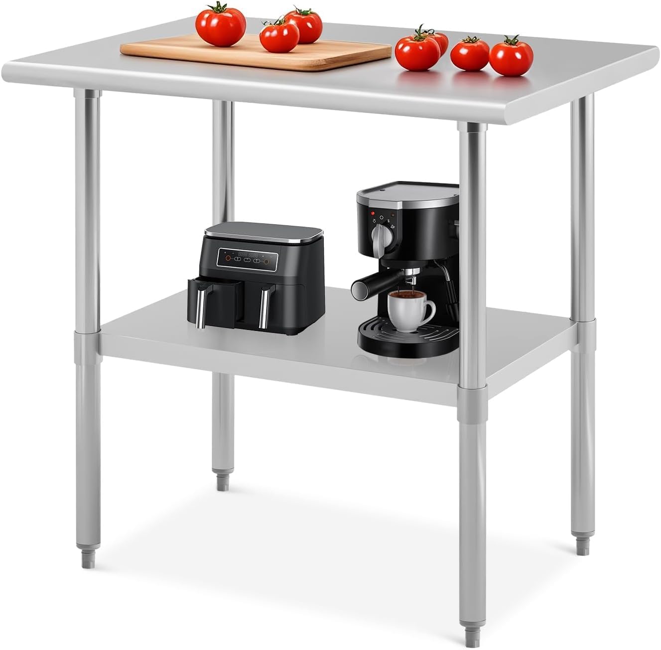 Stainless Steel Prep Table 2-Tier Prep Table Heavy-Duty Metal Kitchen Island,Heavy-Duty Build for Restaurants,Hotels,Workshops,Kitchens and Garages,24