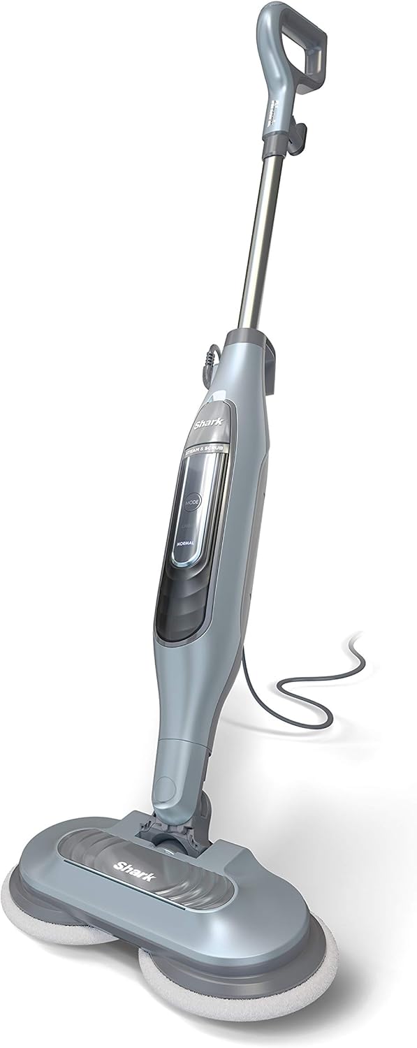 Shark S7000AMZ Steam Mop, Steam & Scrub All-in-One Scrubbing and Sanitizing, Designed for Hard Floors, with 6 Dirt Grip Soft Scrub Washable Pads & 2 Steam Modes, Pure Water Blue