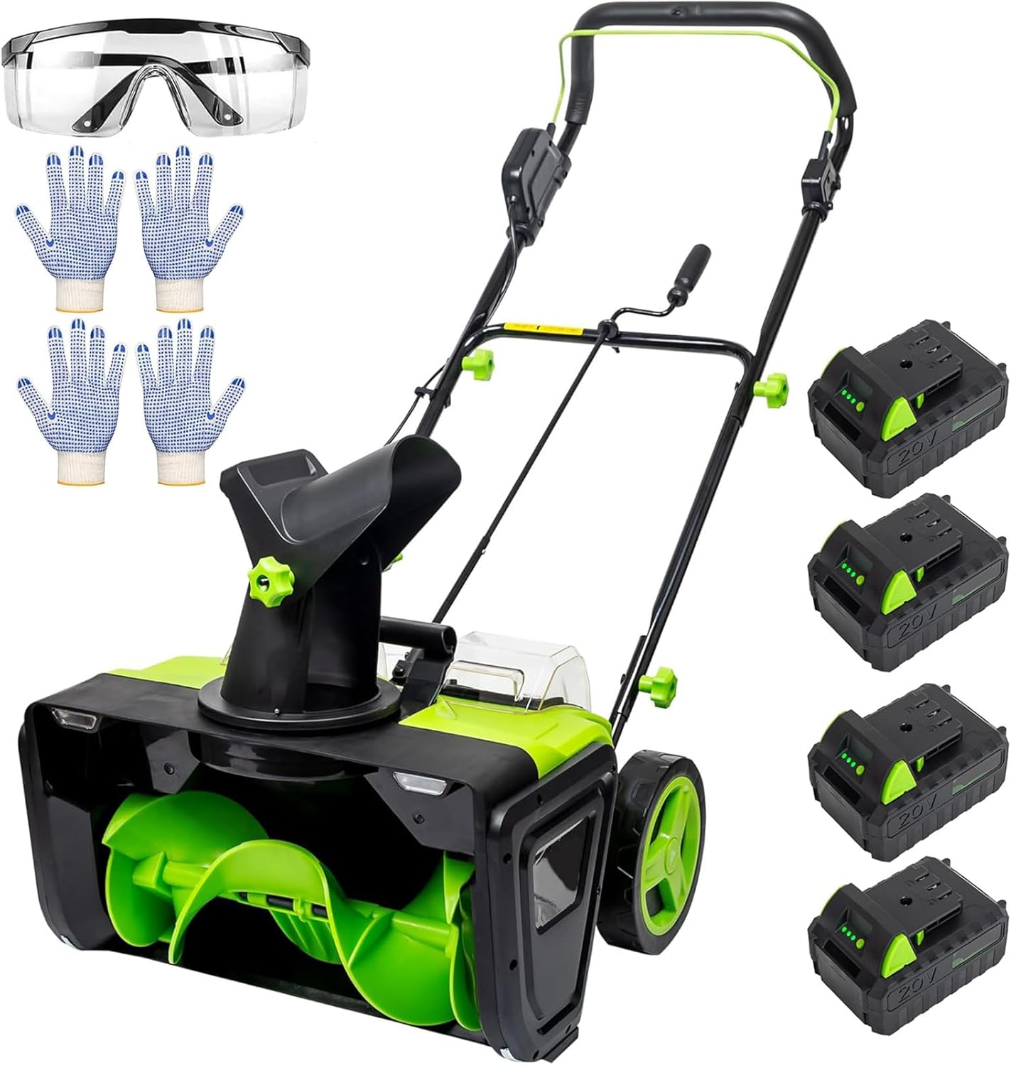 Cordless Snow Shovel, 20V | 20-Inch | 4-Ah Cordless Snow Blower, Battery Snow Blower with Adjustable Front Handle, Electric Walk-Behind Snow Blower with Dual led Lights 4 Batteries