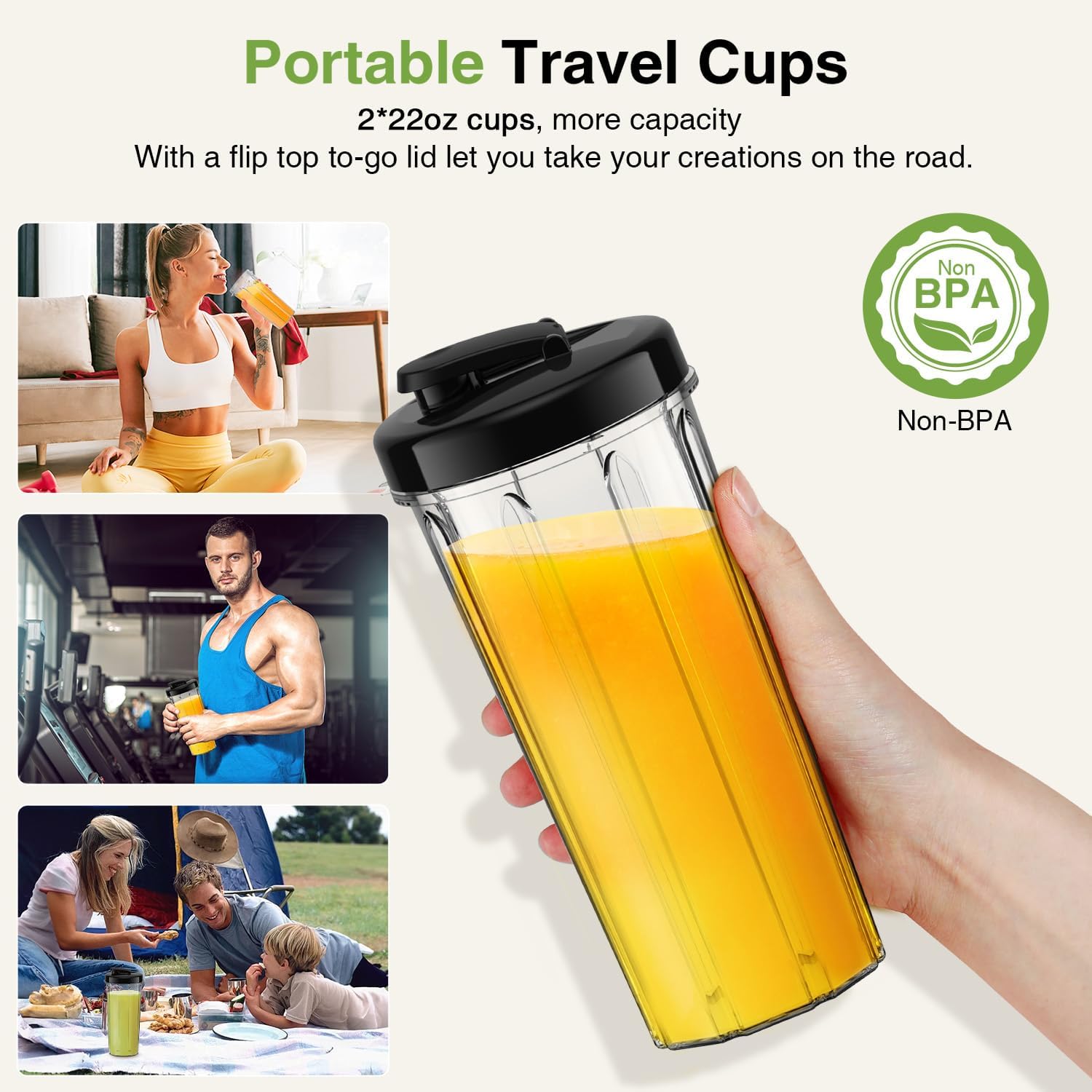 KOIOS Smoothie Blender, Max 1000w Personal Blender for Shakes and Smoothies, 12Pcs Coffee Grinder and Countertop Blenders Combo for Kitchen, Portable Smoothie Blenders with 2x22 oz To-Go Cups, Non-BPA