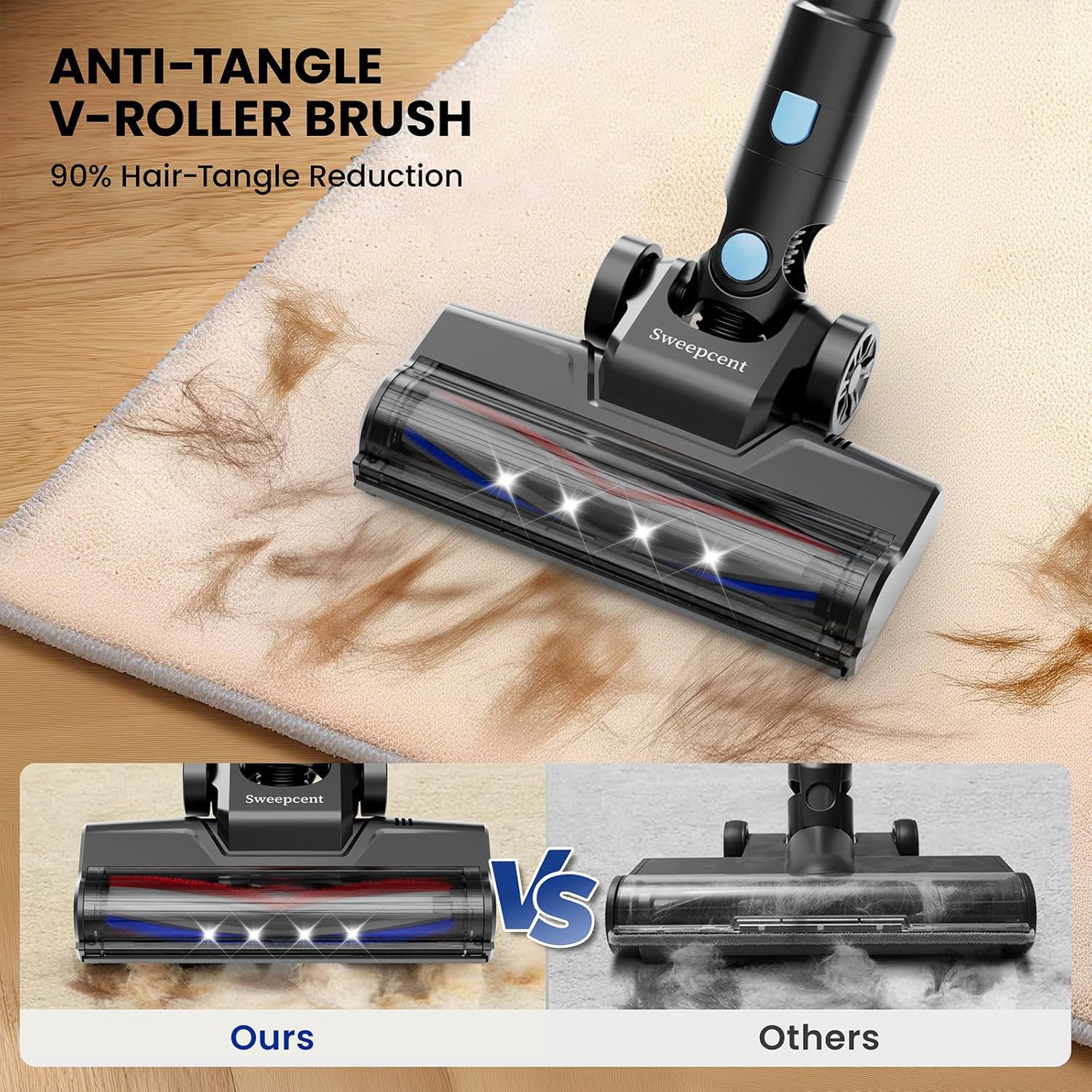 Cordless Vacuum Cleaner, 44kPa 55Mins Vacuum Cordless Rechargeable, Self-Standing, 1.5L Dust Cup Stick Vacuum for Hard Floors Carpet Pet Hair