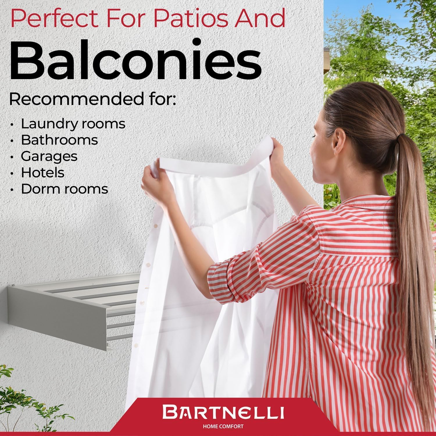 Bartnelli Wall Mounted Laundry Drying Rack for Clothes | Made in Europe with Patented Foldable Design for Maximum Space-Saving Efficiency, Collapsible Clothing Racks for Indoor and Outdoor