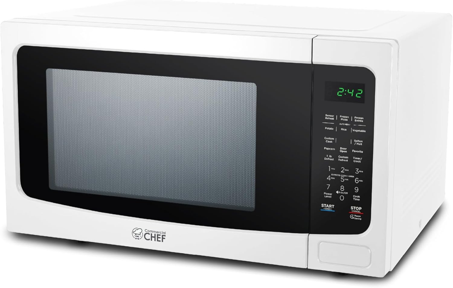 Commercial Chef 1.6 Cubic Foot Microwave with 10 Power Levels, Small Microwave with Push Button Child Safety Lock, 1100 Watt Microwave with Digital Control Panels, Countertop Microwave & Timer, White