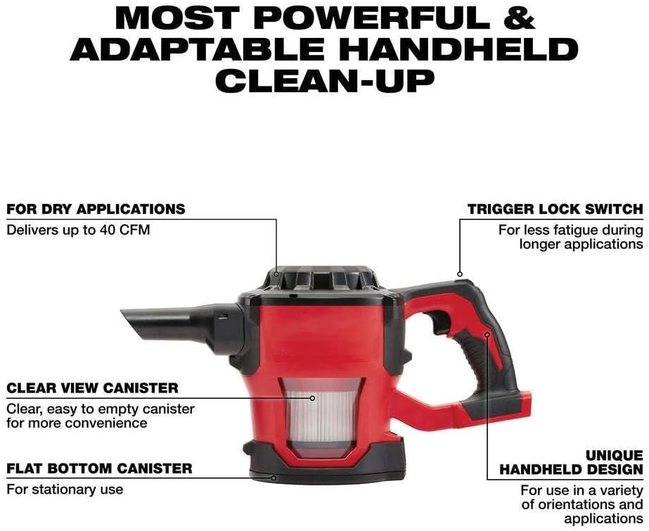 0882-20 Compatible with Milwaukee 18V Compact Vacuum, Vacuums Filter, Cordless Vacuum Cleaner, Vacuums Cleaner -Tool Only