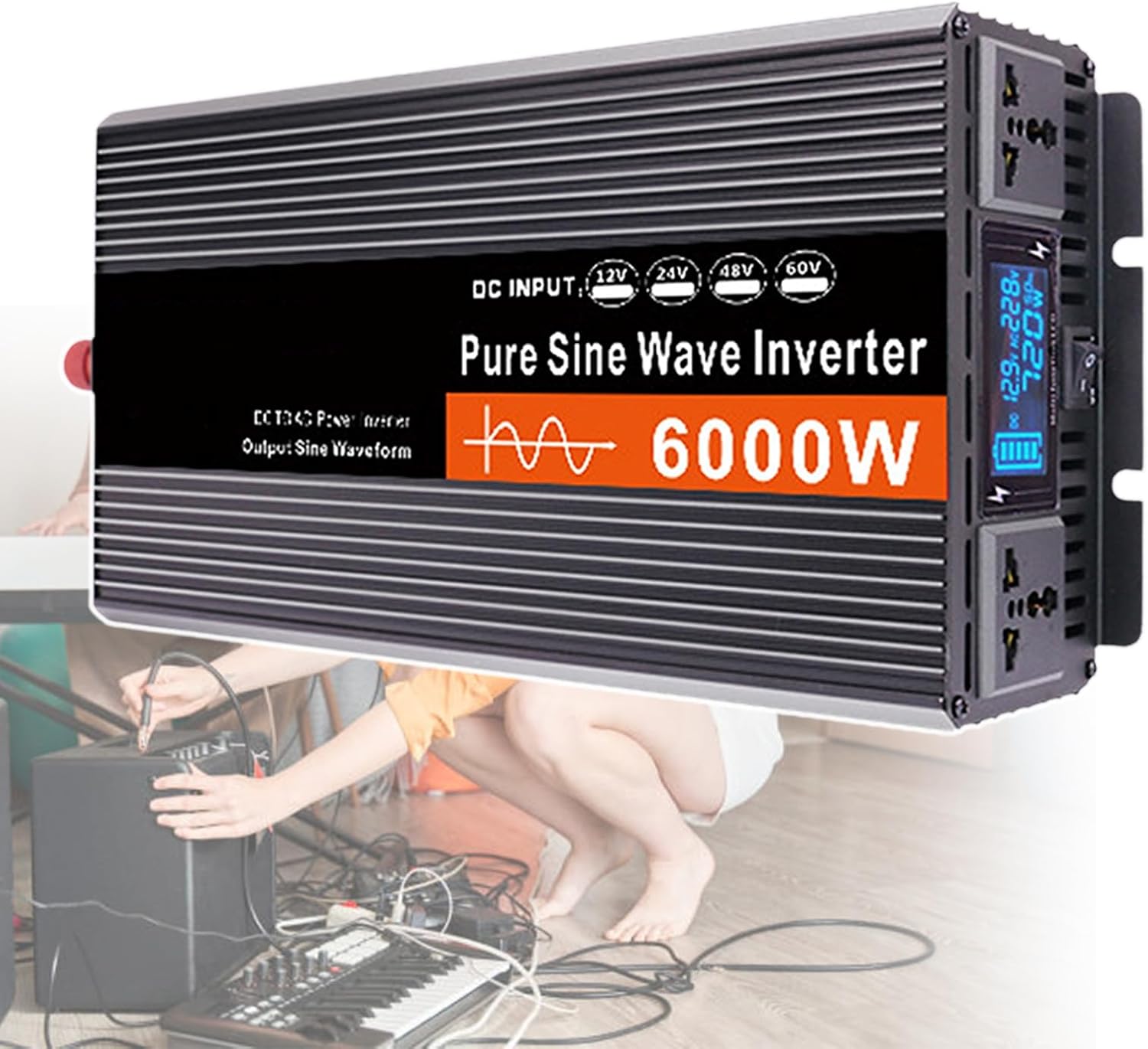 Pure Sine Wave Inverter, Digital Display Power Inverter, Aluminum Alloy Material, Dual Cooling Fan, Solar Inverter, for Electric Welding Machine, Refrigerator, Microwave Oven,6000W