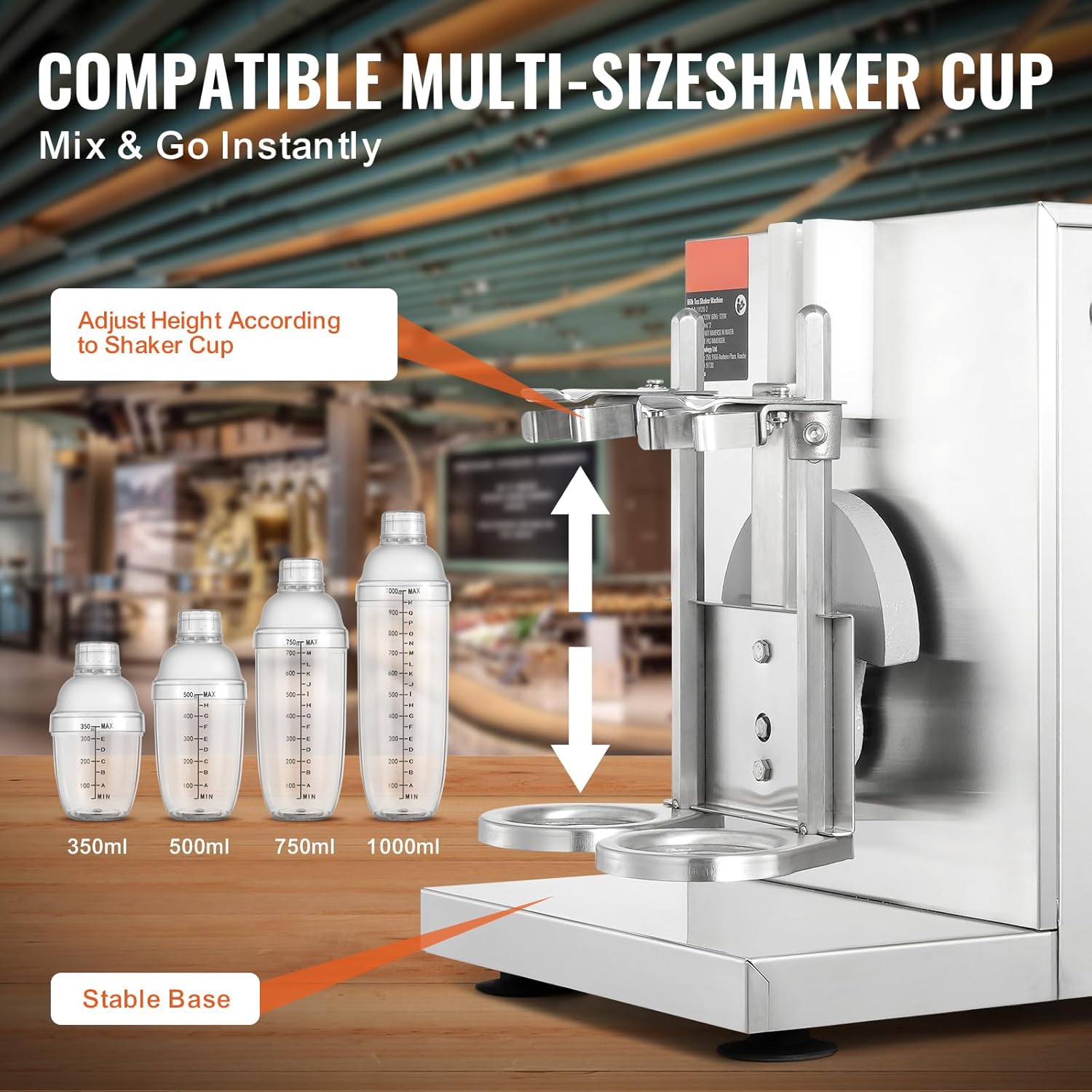 Happybuy 120W Milkshake Maker Machine, Double Head Commercial Milk Tea Shaker, 0-180s Adjustable Blender with 1L PC Cup for Milk Tea Store