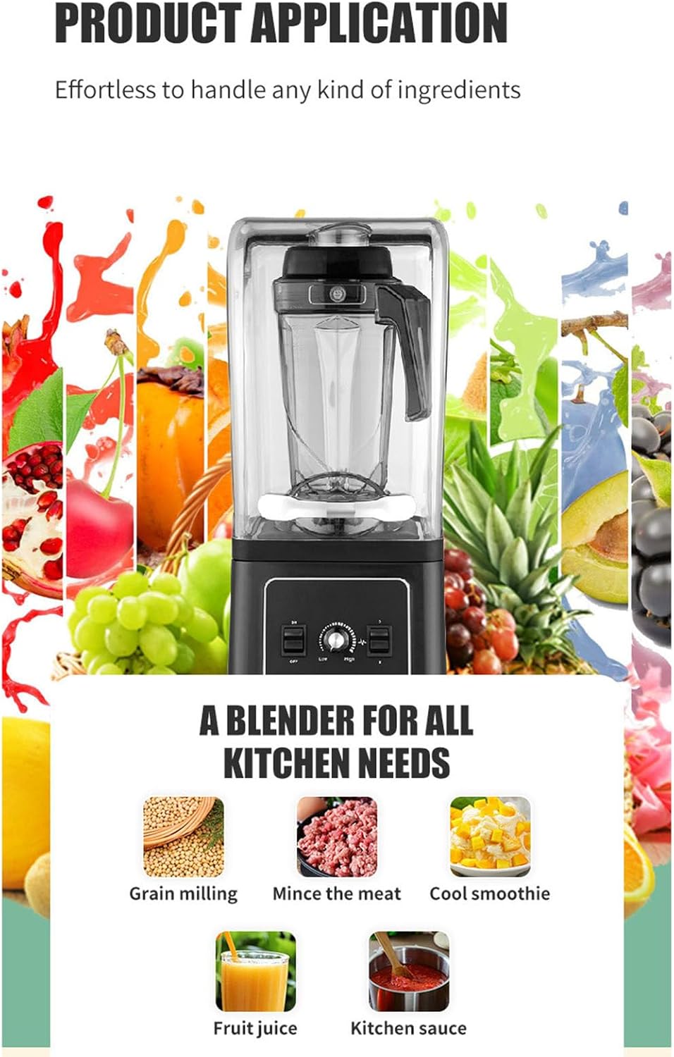 Professional Blender, Commercial Quiet Blender Soundproof Blender 2500ML with Cover for Crushing Ice,Smoothie,Puree,Blender