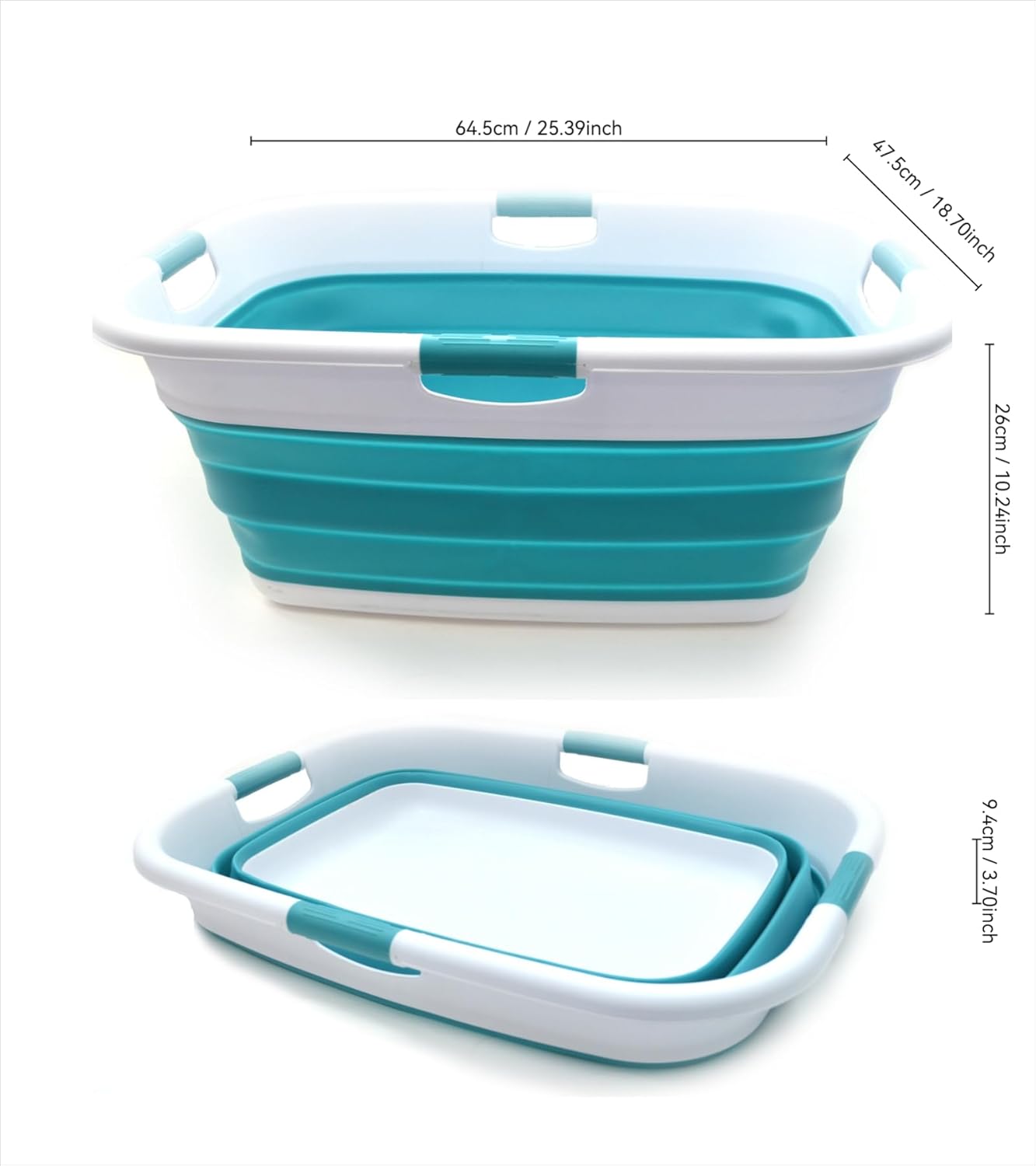 SAMMART 49L Collapsible 4 Handled Laundry Basket-Foldable Storage Container-Portable Washing Bin-Space Saving-Pet Bath Tub,Water capacity 37L (1, Bright Blue), Size : 25.4 x 18.7 x 10.25 inches